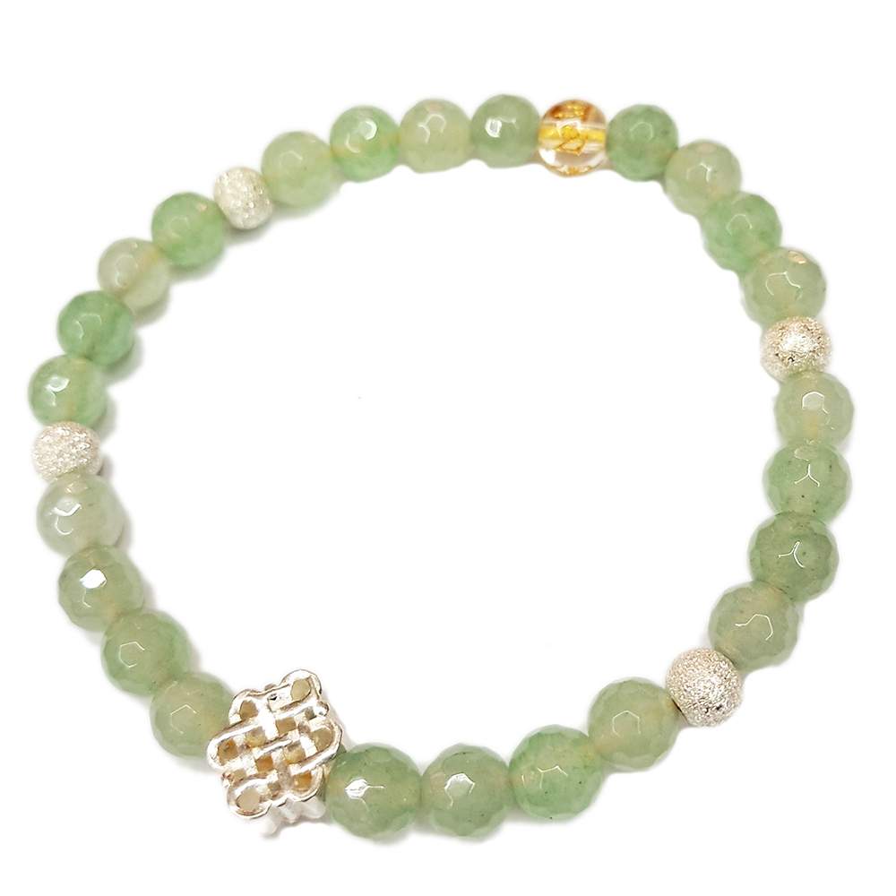 吉祥結{925純銀}銀沙珠&東菱玉{鑽面}手珠6mm【十方】154401