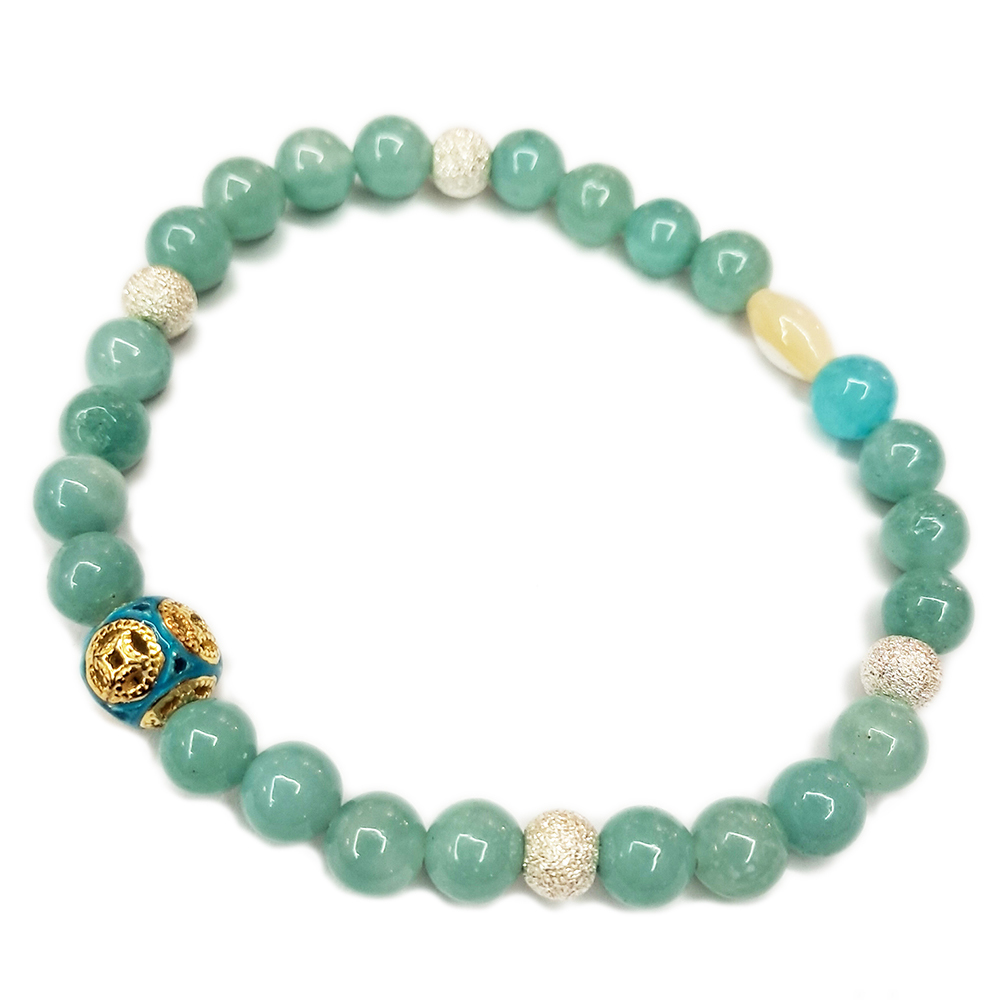 財源滾滾{925銀}彩繪珠&銀沙珠&天河石6mm【十方】154402