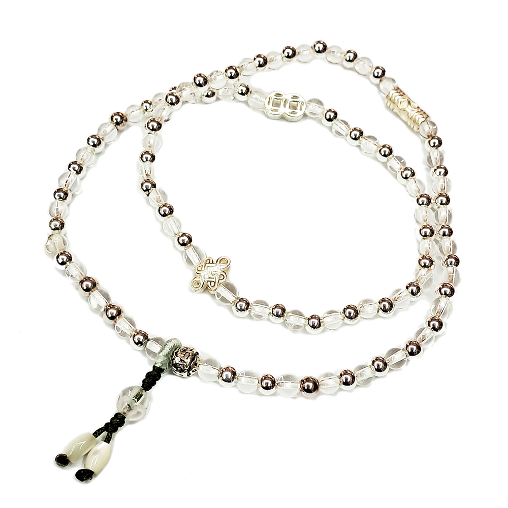 無限{925純銀}&水晶&銀珠108念珠4mm【十方】154412