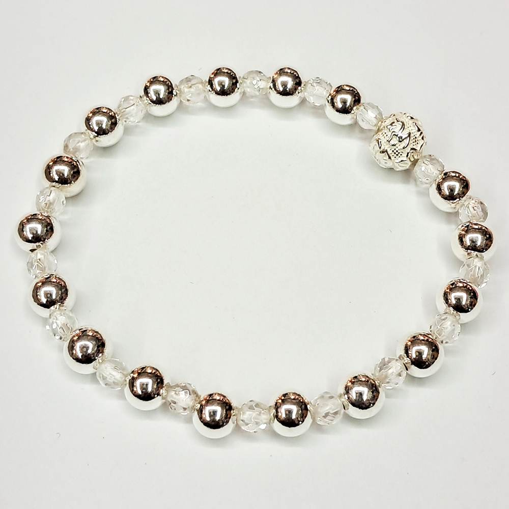 六字真言{925純銀}水晶&銀珠6mm【十方】154399