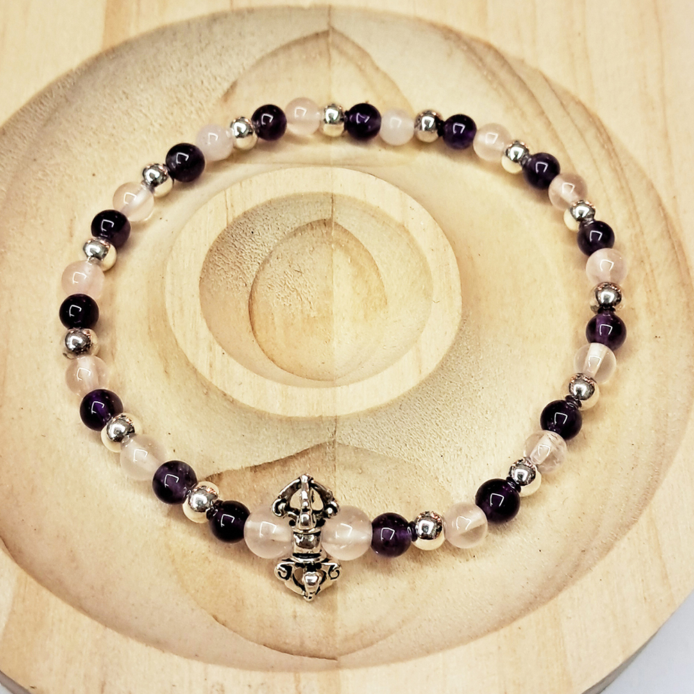 金剛杵{925銀}&銀珠&紫晶&星光粉晶4mm【十方】154403