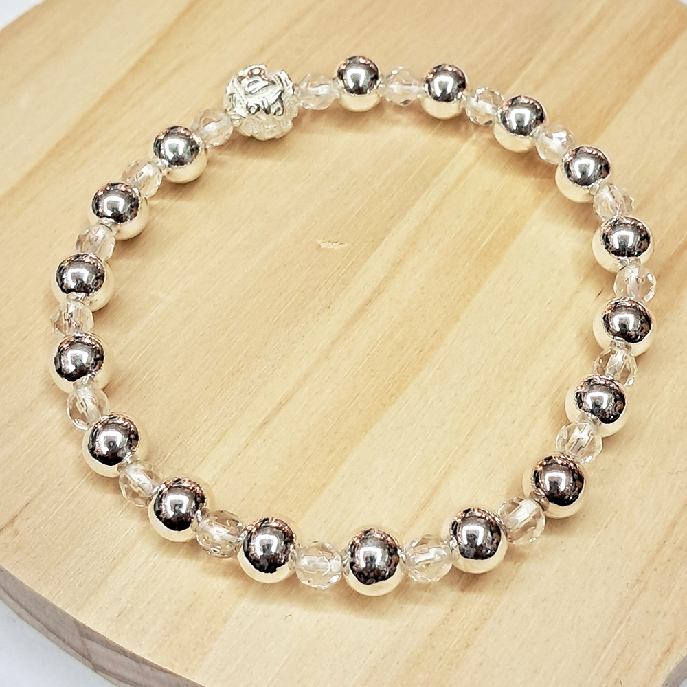 六字真言{925純銀}水晶&銀珠6mm【十方】154399