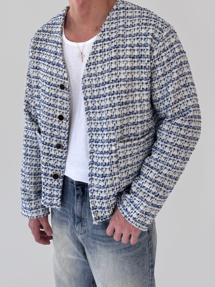 粗花呢小香V領開襟衫