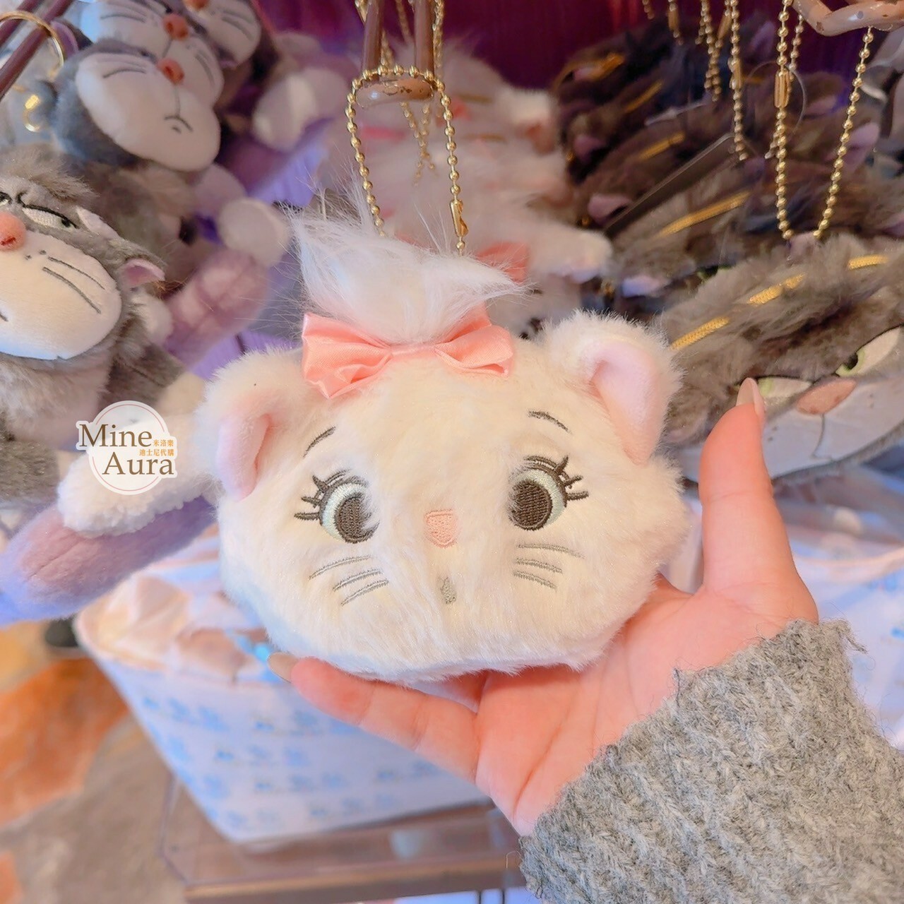 瑪莉貓 Marie 大頭絨毛造型 鑰匙圈 吊飾 折疊收納 環保 購物袋 貓兒歷險記 The Aristocats -香港迪士尼樂園