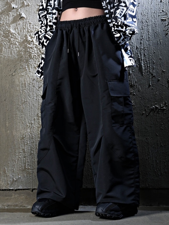 弧形拼接寬版工裝褲