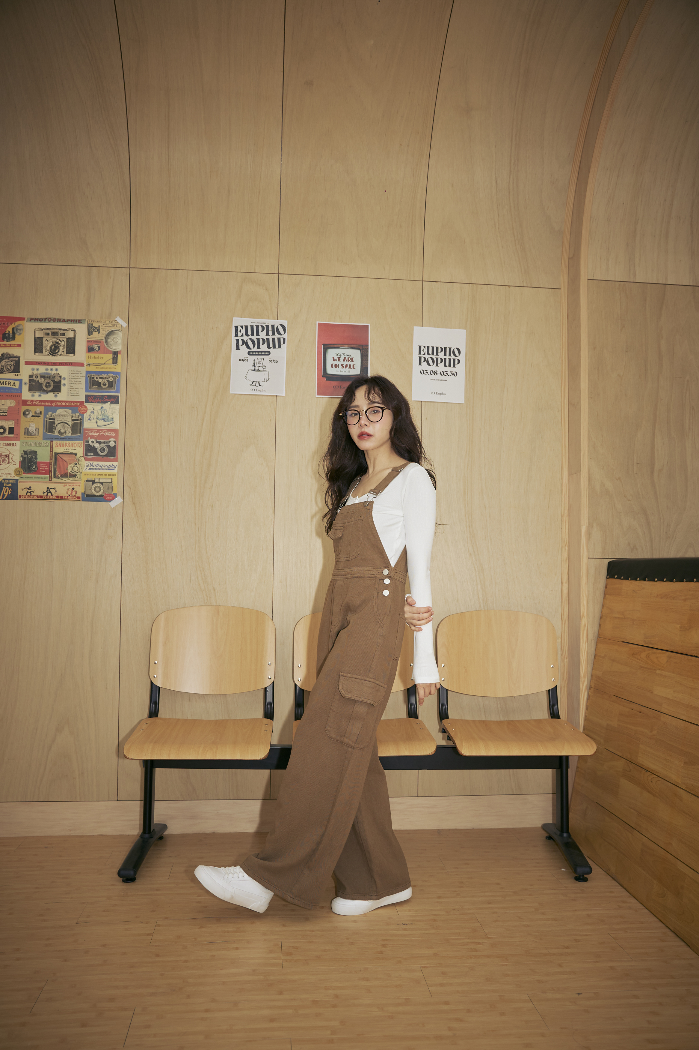 可愛棕熊厚磅吊帶寬褲