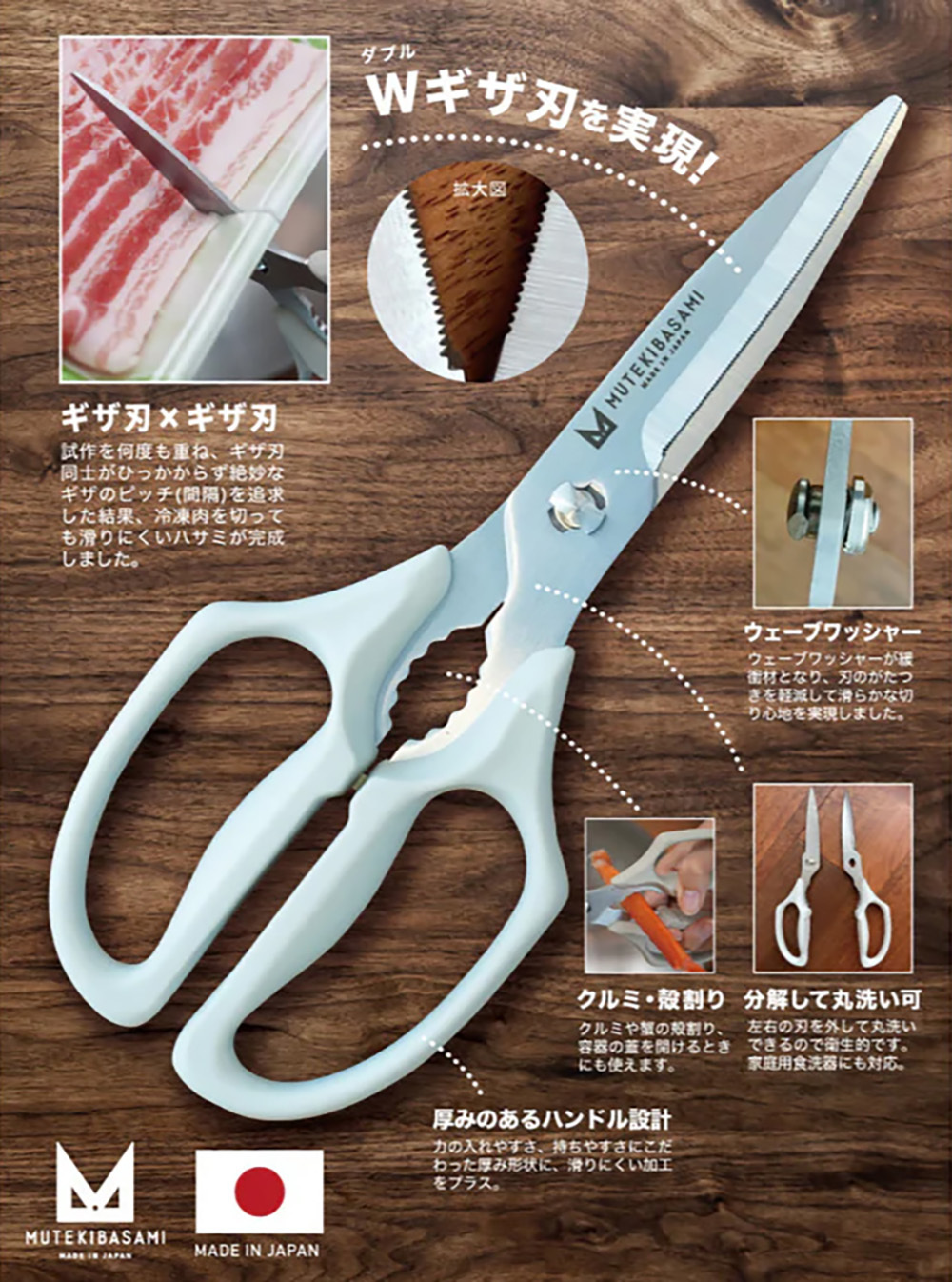 《日本協和工業》MUTEKIBASAMI系列 不鏽鋼W型料理剪刀