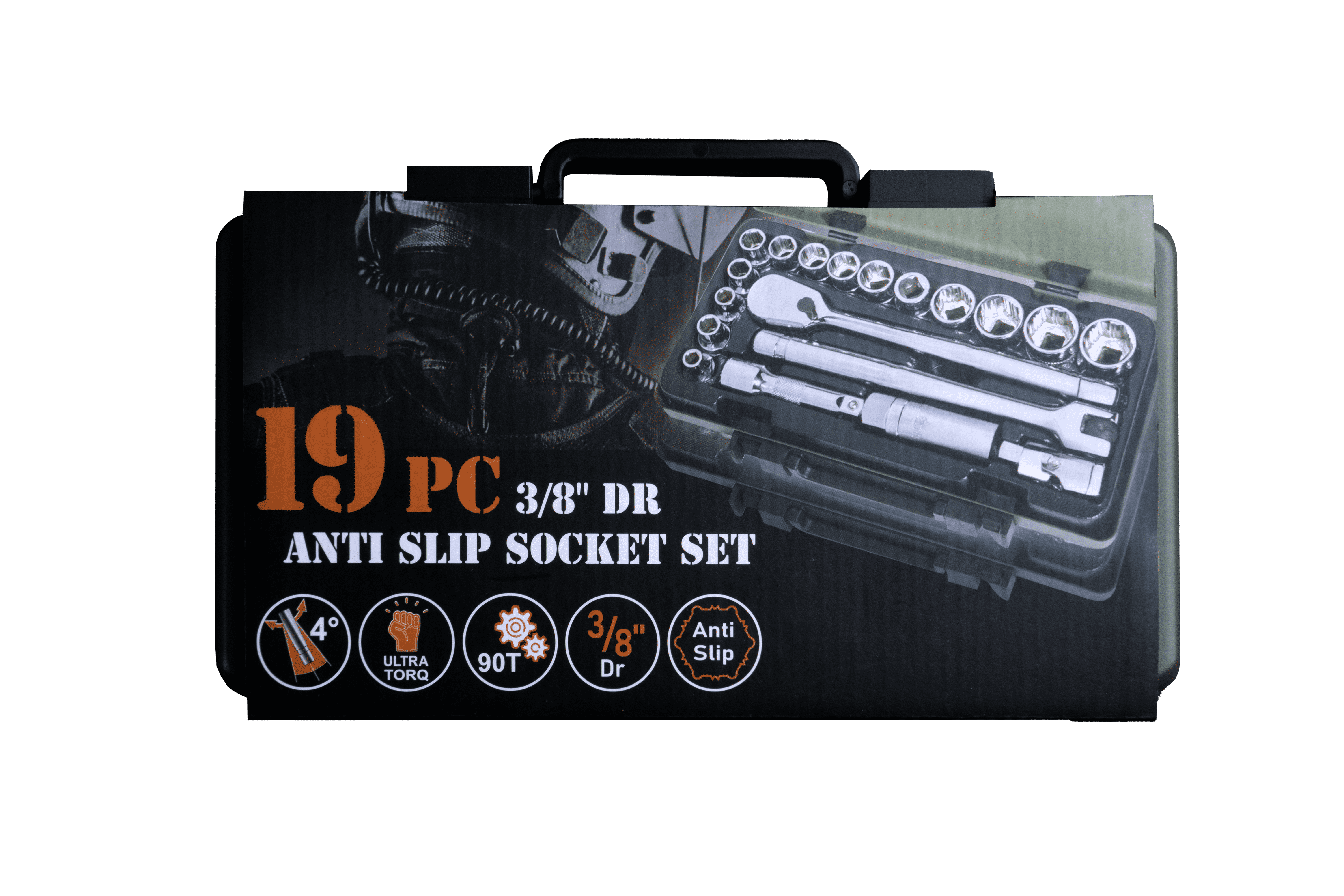 愛森諾｜AS80755 19PC 3/8" Dr 90齒超扭力止滑套筒組