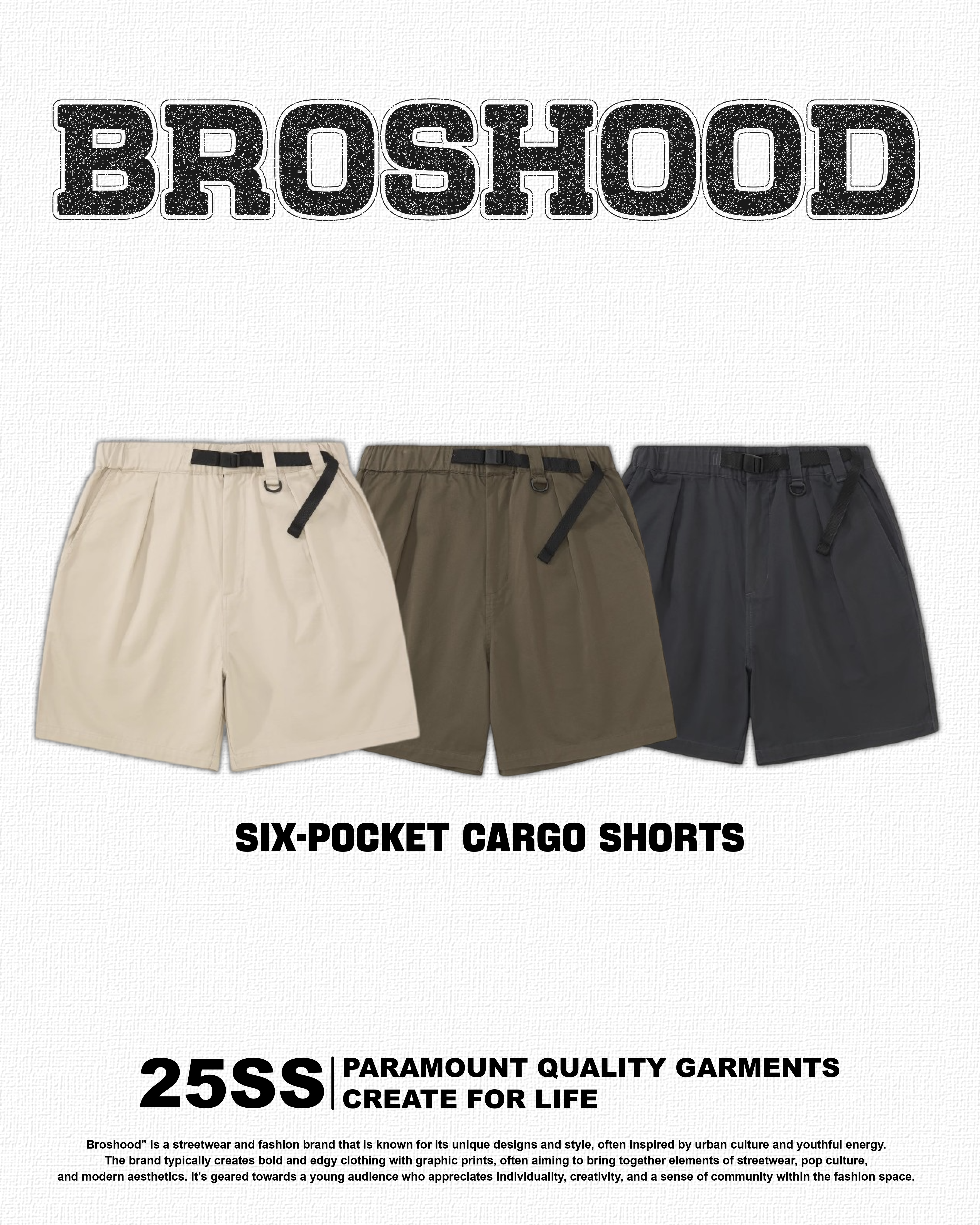 #預購 Broshood 25SS 基礎百搭六口袋工裝短褲 三色