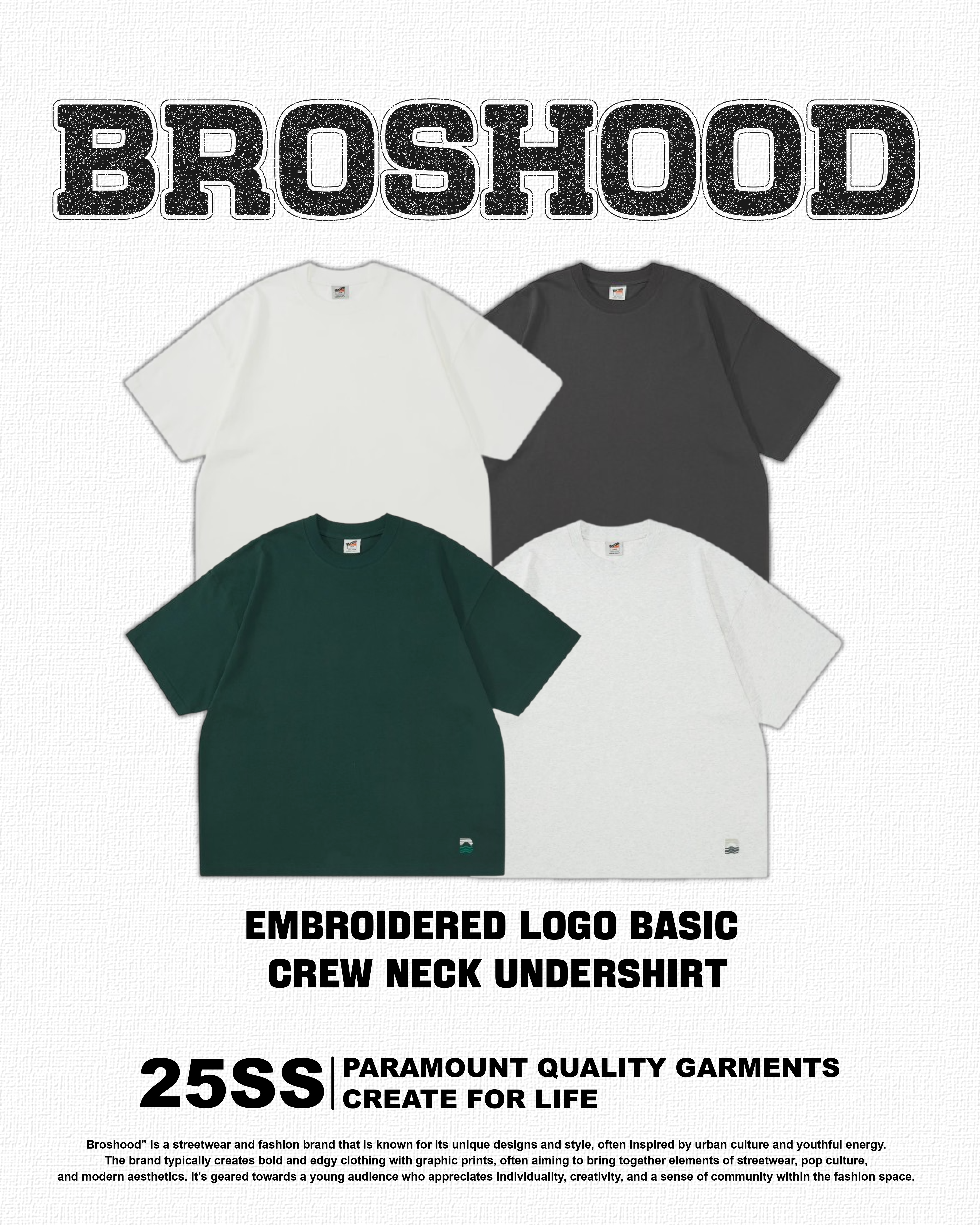 #預購 Broshood 25SS 刺繡LOGO基礎圓領打底短踢 四色