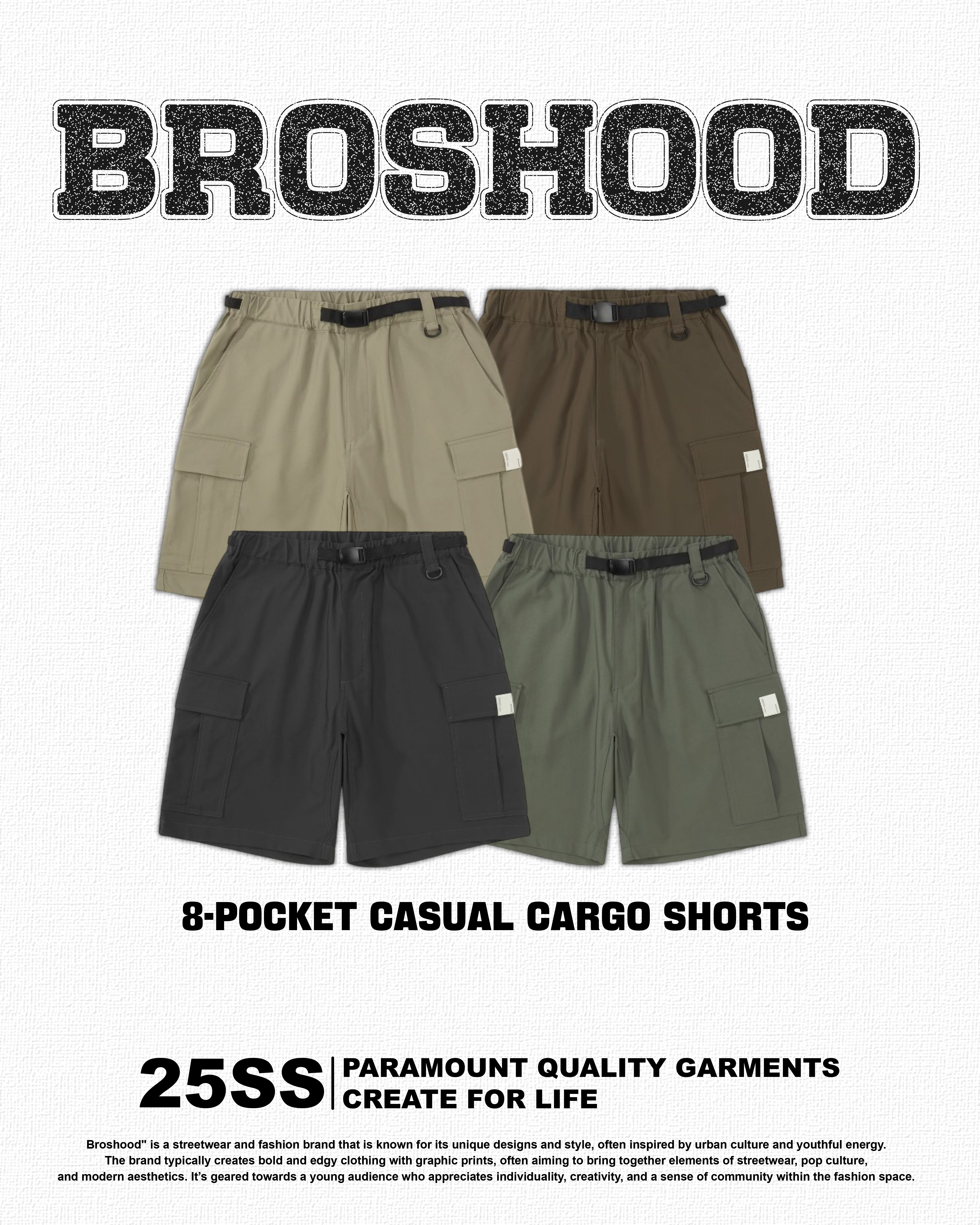 #預購 Broshood 25SS 經典定番八口袋 休閒工裝短褲 五分褲