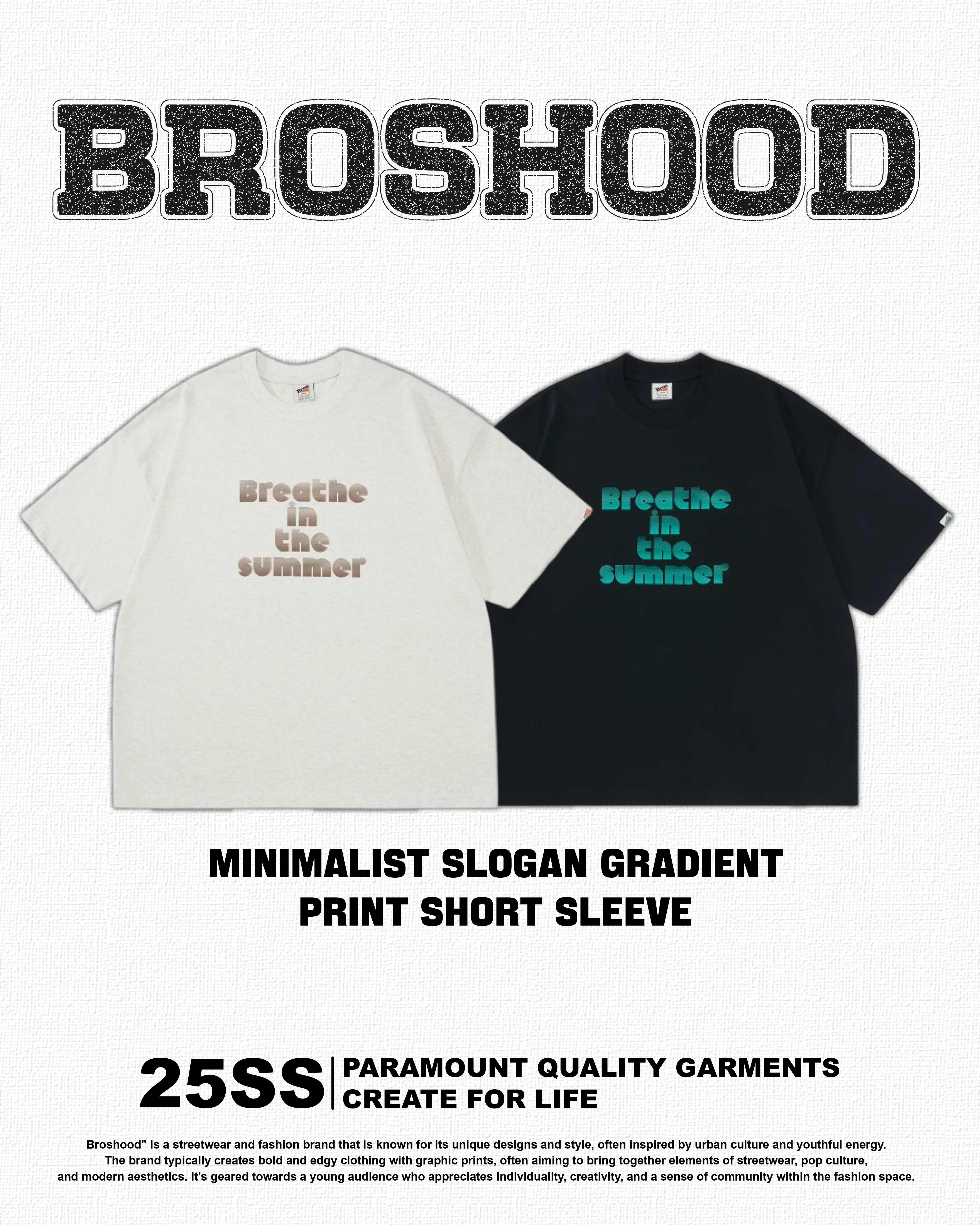 #預購 Broshood 25SS 日系寬鬆百搭 夏季簡約 標語漸層印花