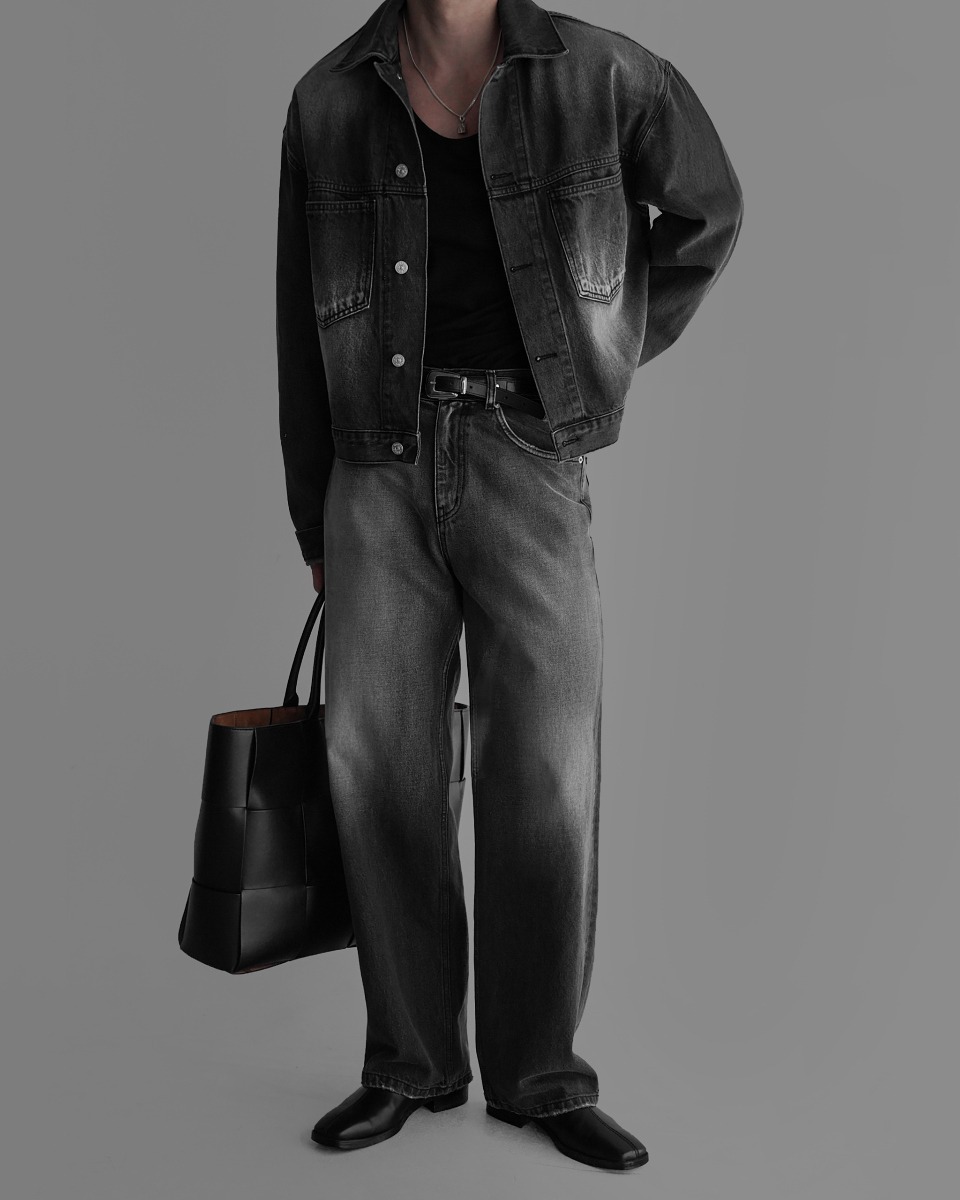 優質水洗黑色牛仔褲