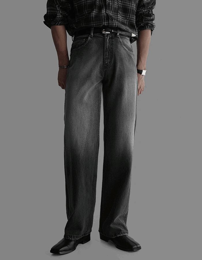 優質水洗黑色牛仔褲