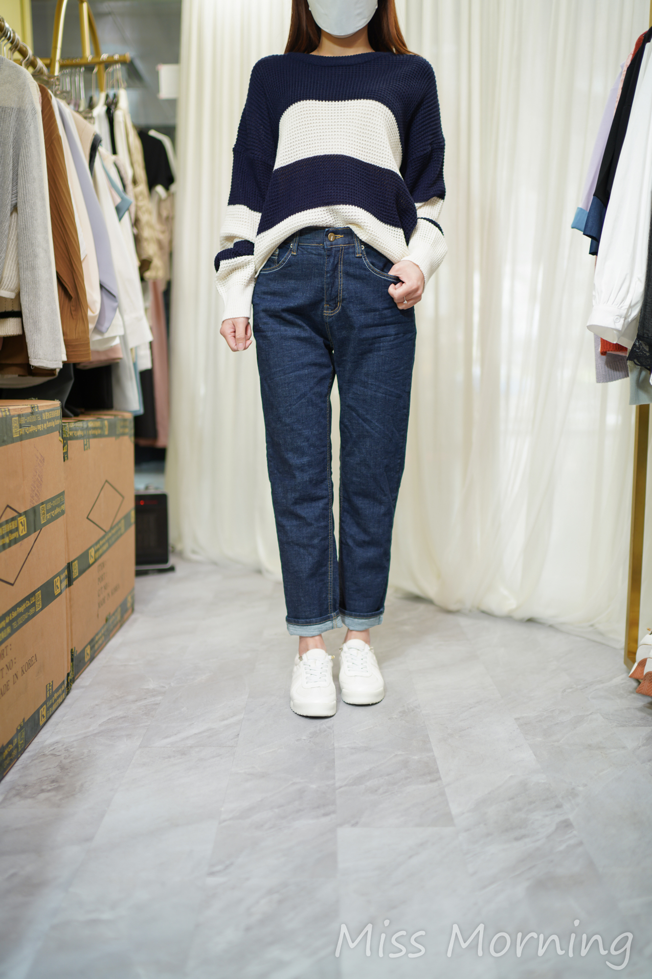 清新條子粗線衫(14453)