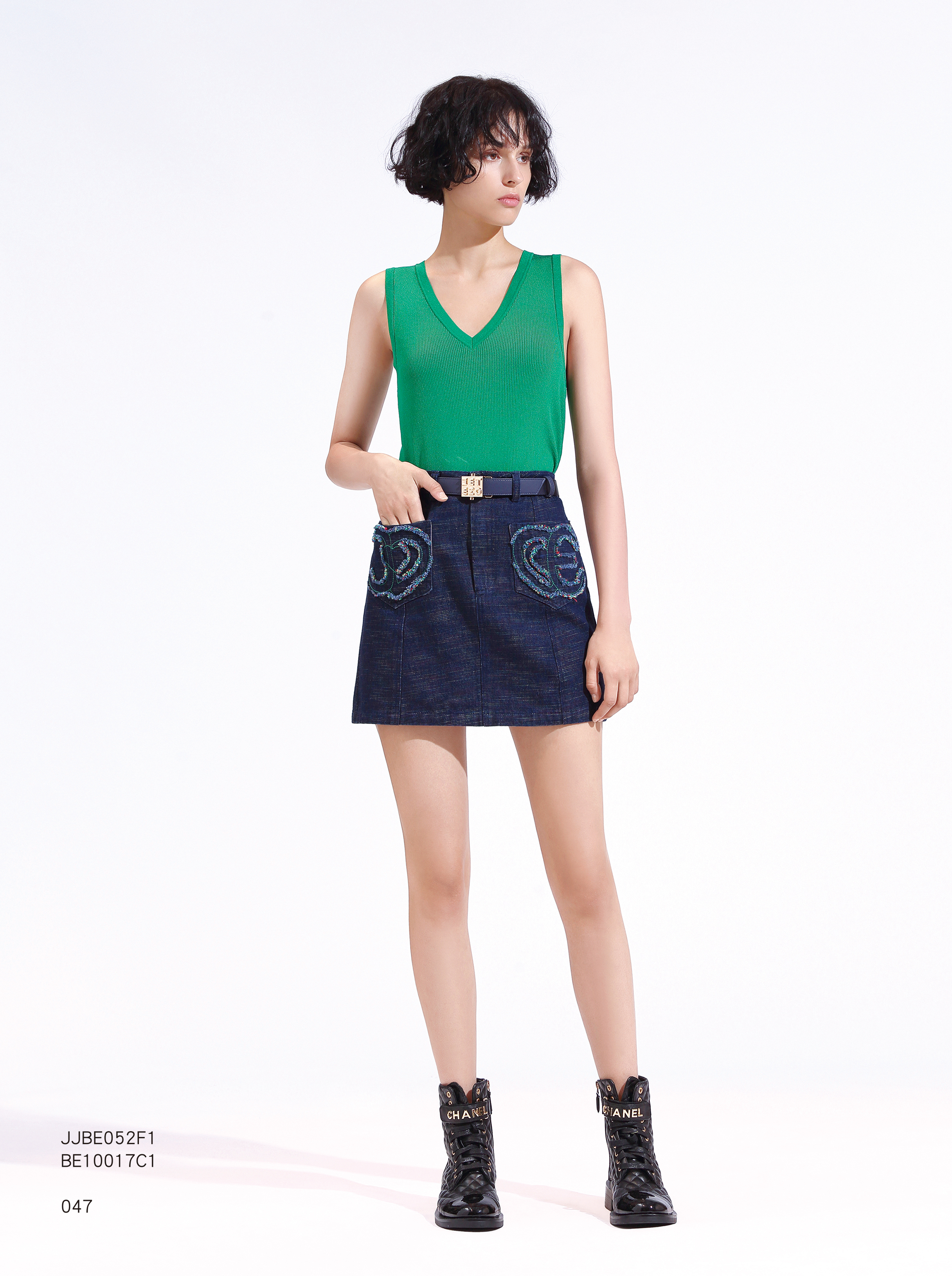 BE10017C2 七彩牛仔短A裙