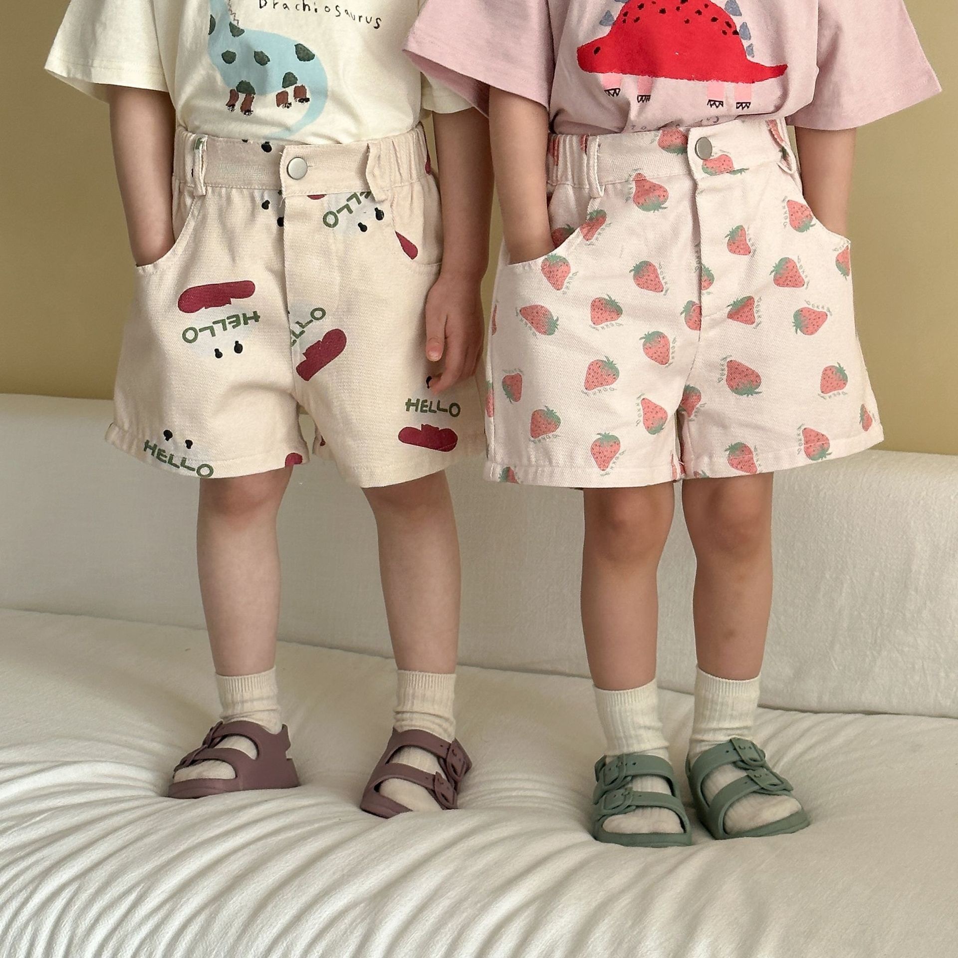 純棉哈囉草莓五分褲