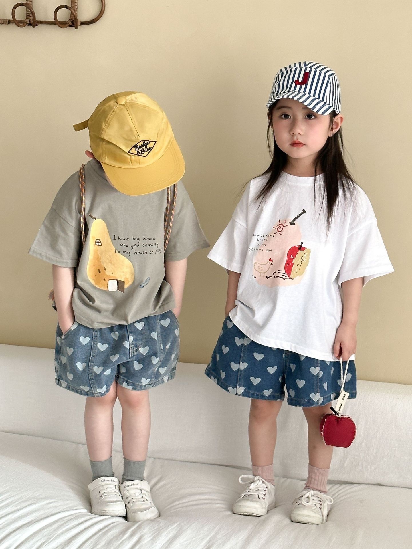 復古愛心牛仔短褲