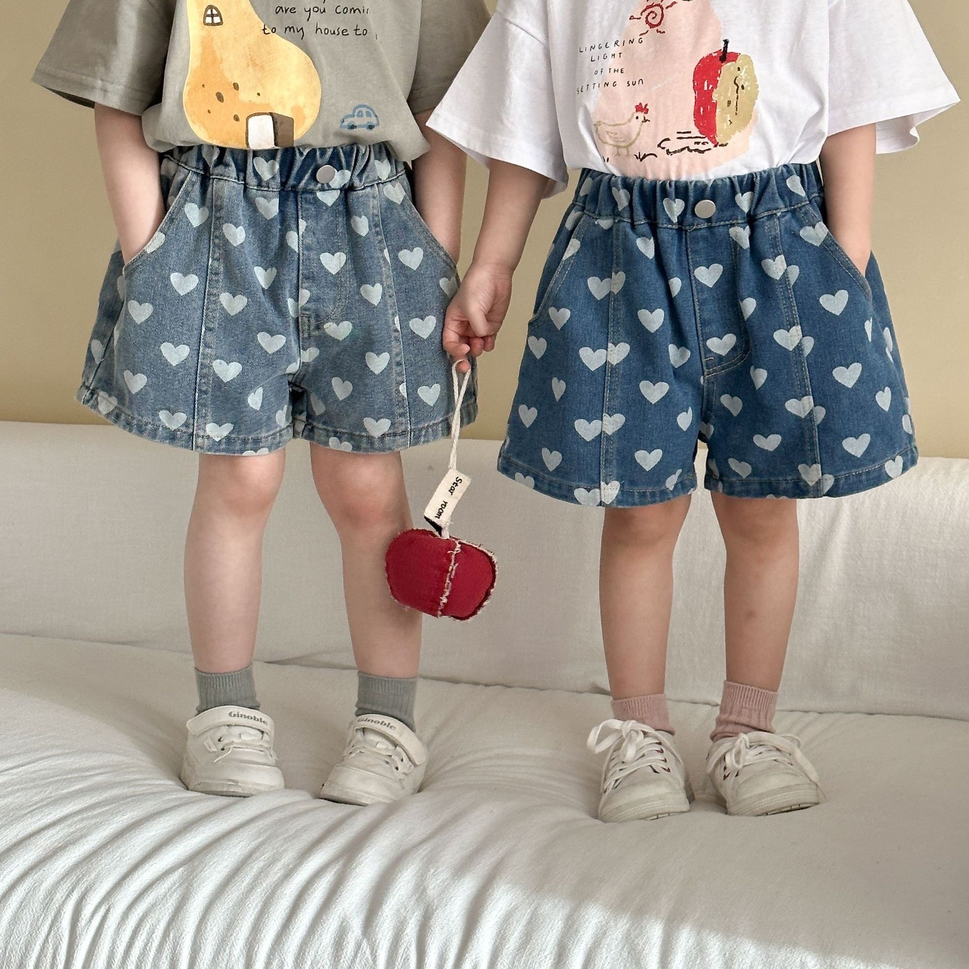 復古愛心牛仔短褲