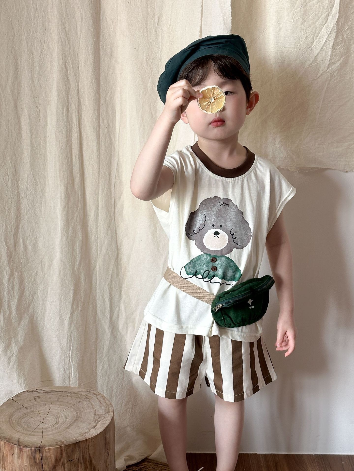 夏季狗狗條紋褲套裝