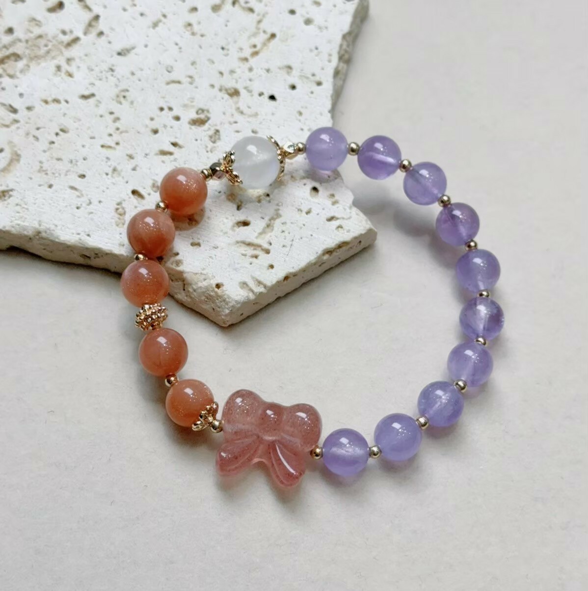 芭蕾舞曲|草莓水晶蝴蝶結/紫水晶/太陽石/白月光手鍊