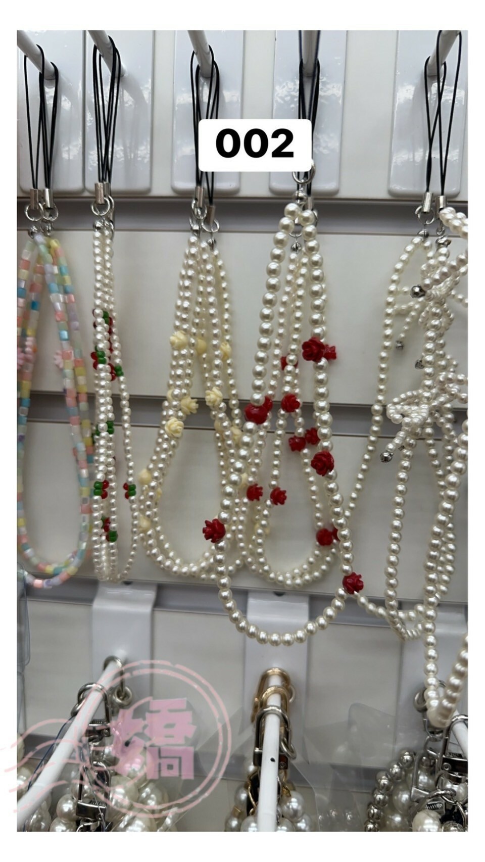 K30002珍珠拼花手機掛繩(紅'白)