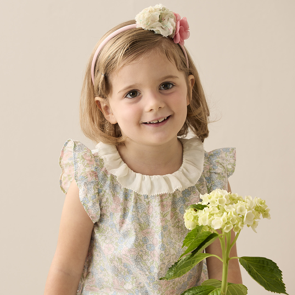 PIPPY 純棉滿版碎花抽皺領圍短袖上衣 粉