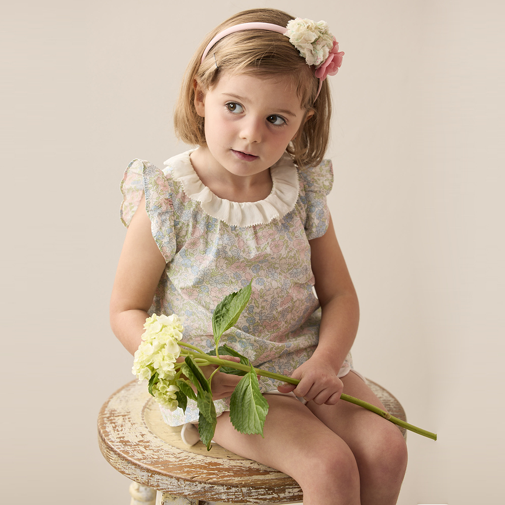 PIPPY 純棉滿版碎花抽皺領圍短袖上衣 粉