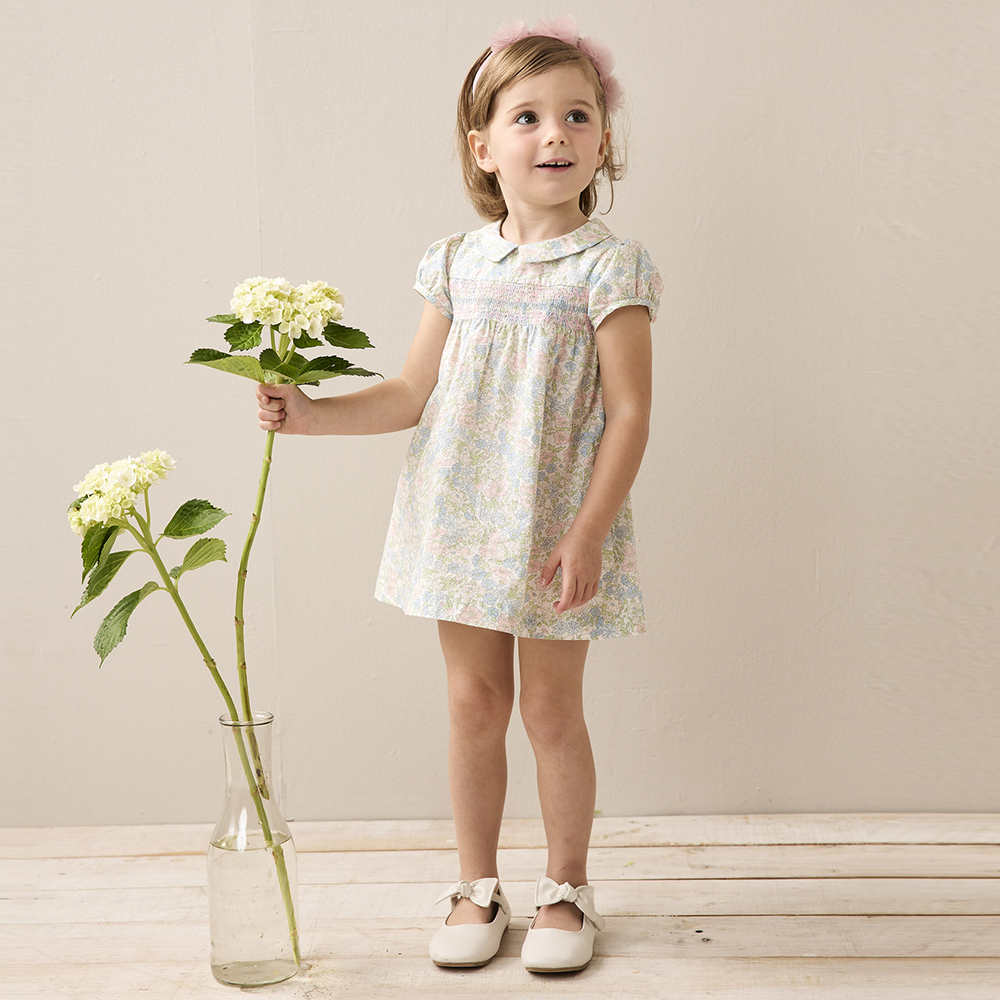 PIPPY 優雅滿版印花翻領洋裝 粉