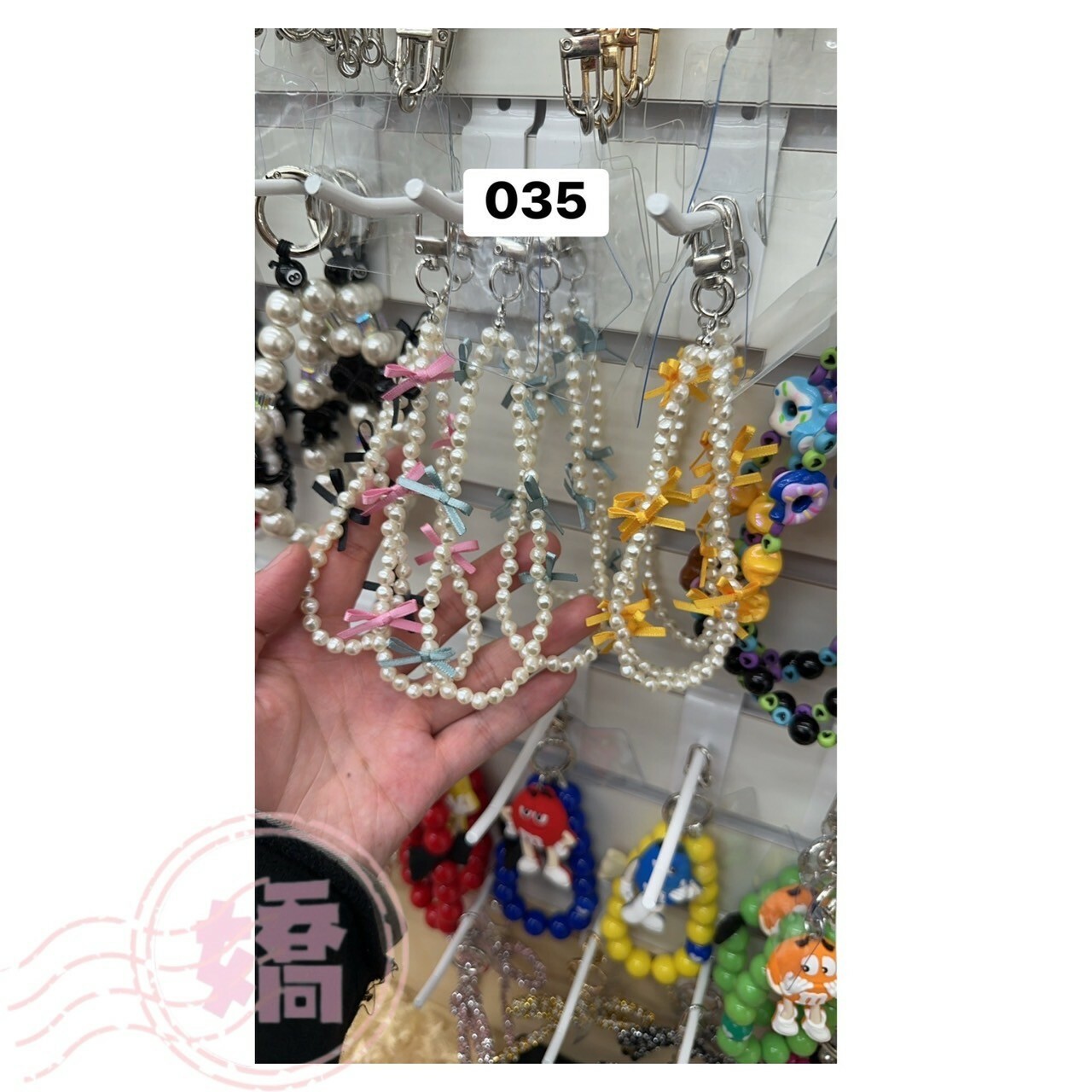 K30035珍珠小蝴蝶結掛飾(黑'粉'藍'黃)