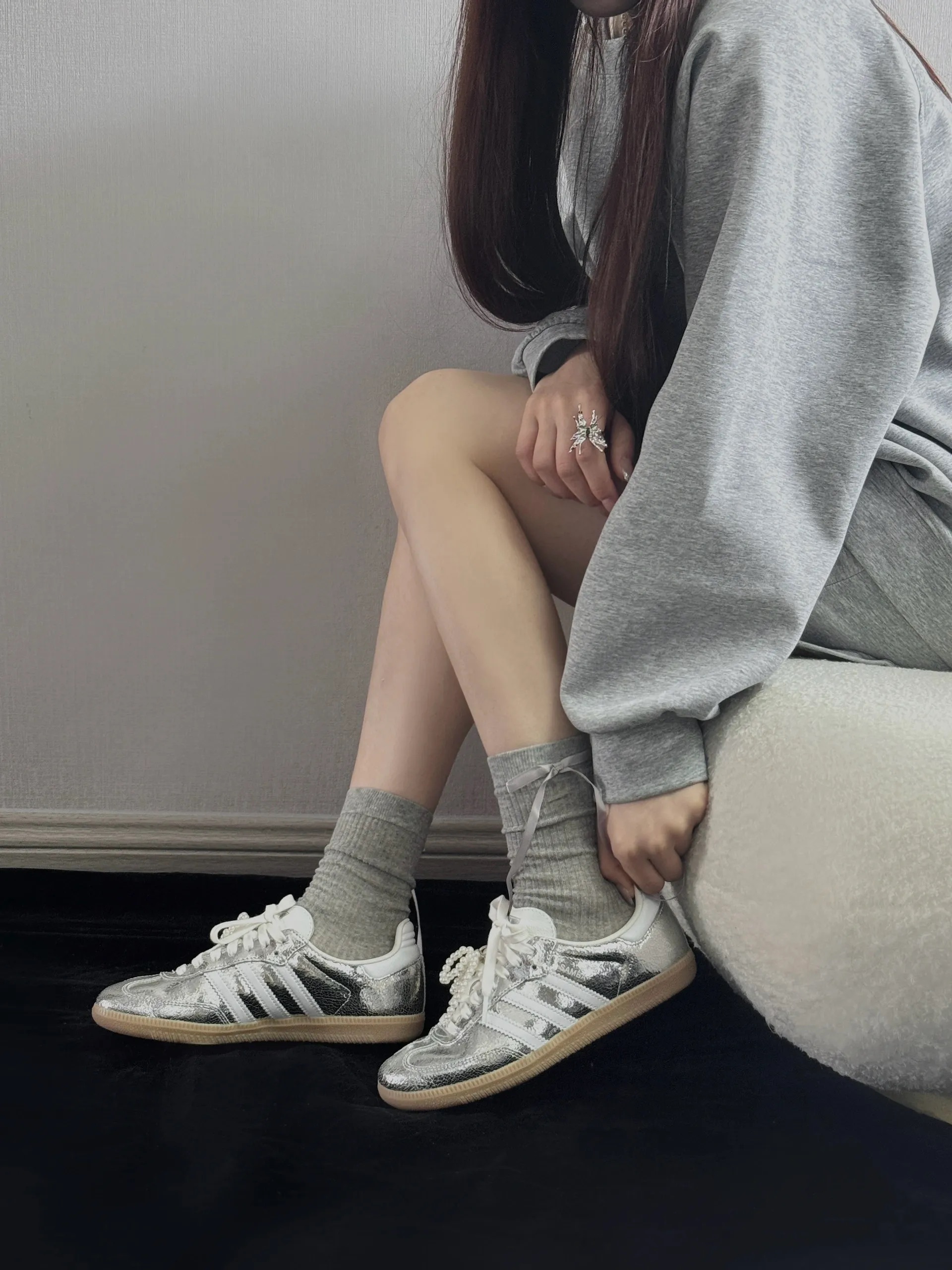 ADIDAS SAMBA OG 液態碎銀 銀灰 白色 裂紋 焦糖底 女鞋 JR0035 / 現+預