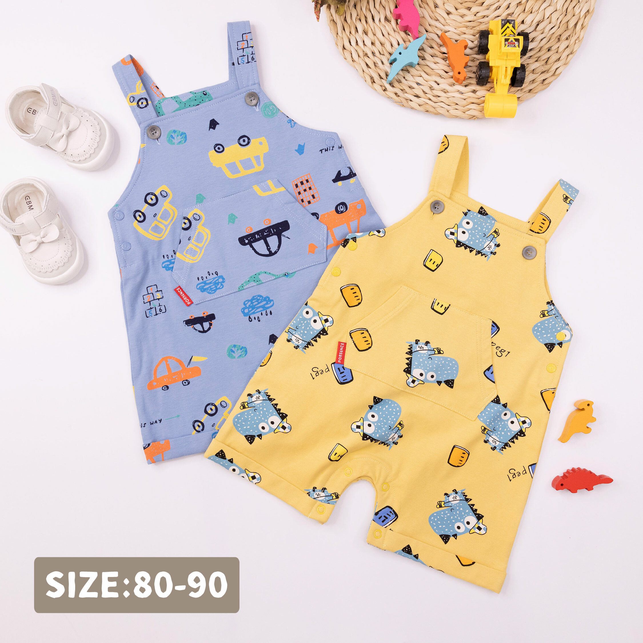 波紳士【12028】塗鴉車車與淘氣恐龍吊帶褲＊二色