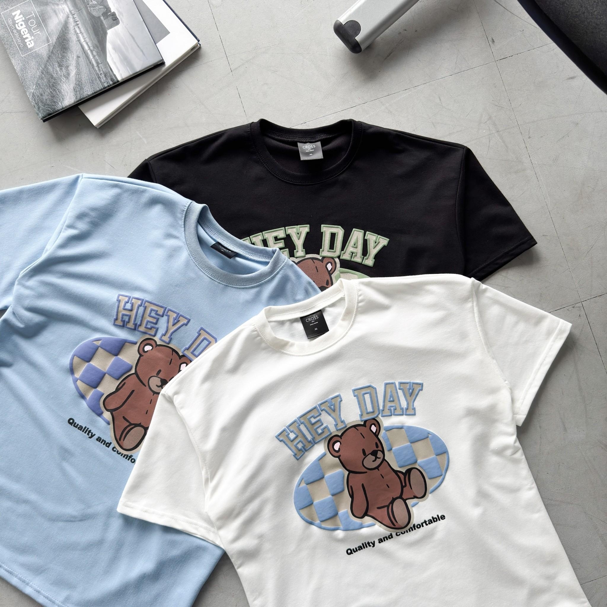 韓國短袖 Hey Day 發泡棋盤格布偶熊短T 18855