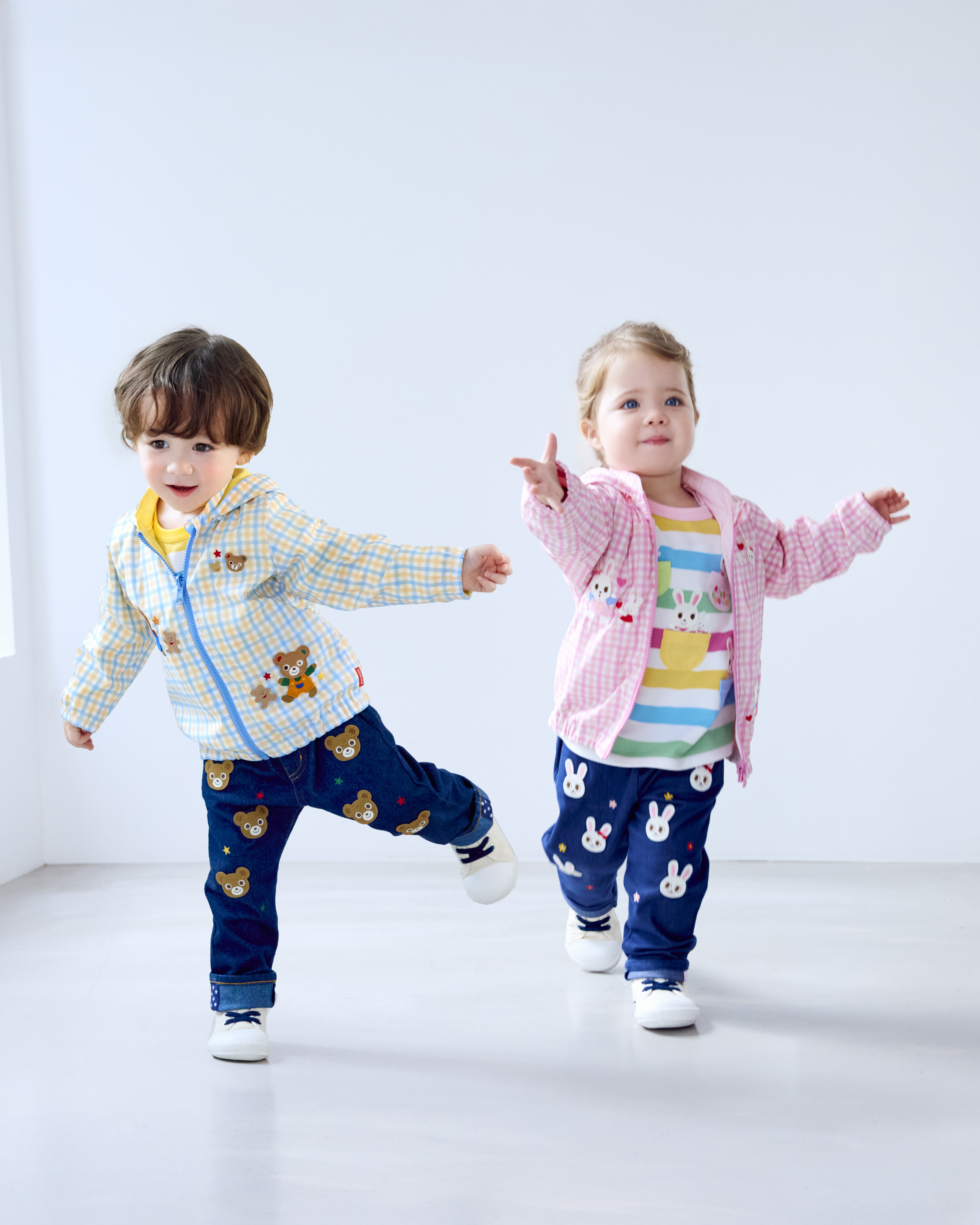 普奇熊雙面穿格紋外套-天藍