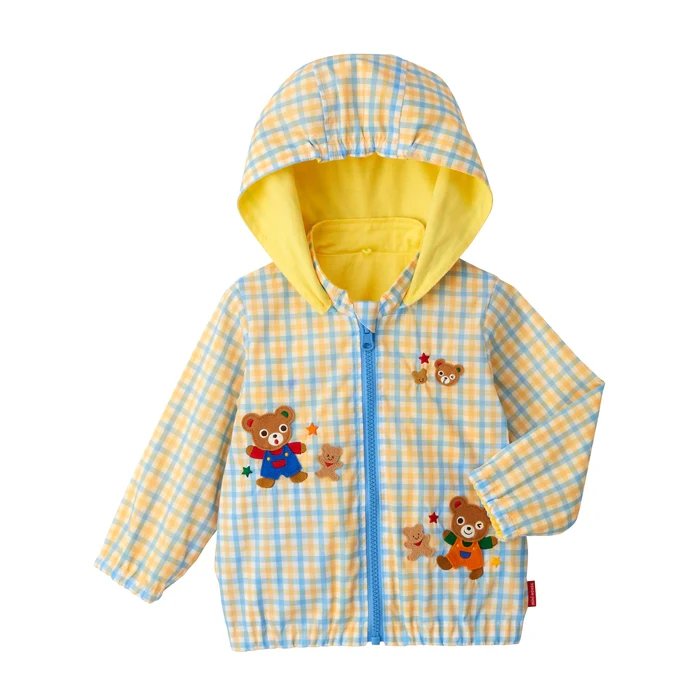 普奇熊雙面穿格紋外套-天藍