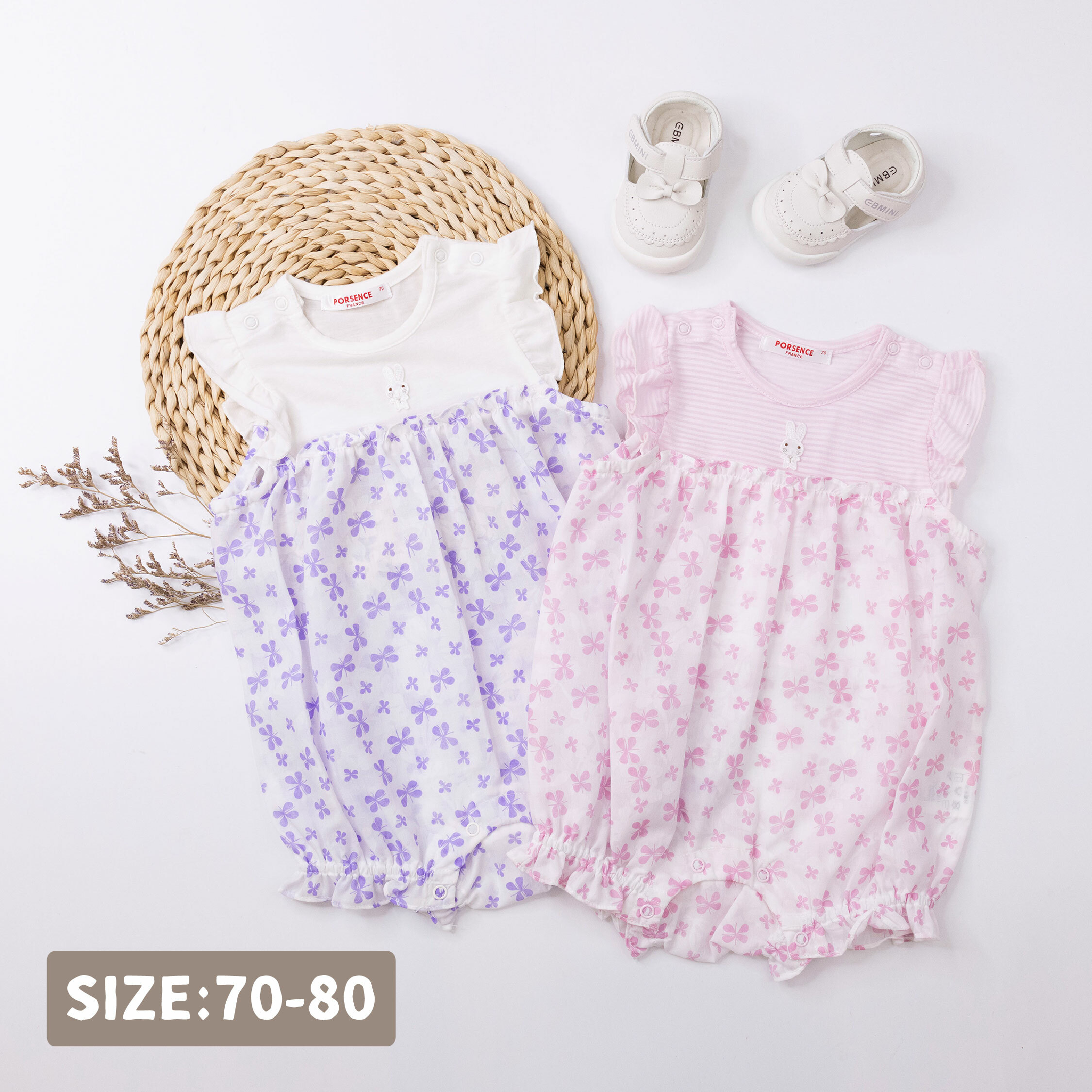 波紳士【12022】兔兔與花卉拼接連身裝＊二色