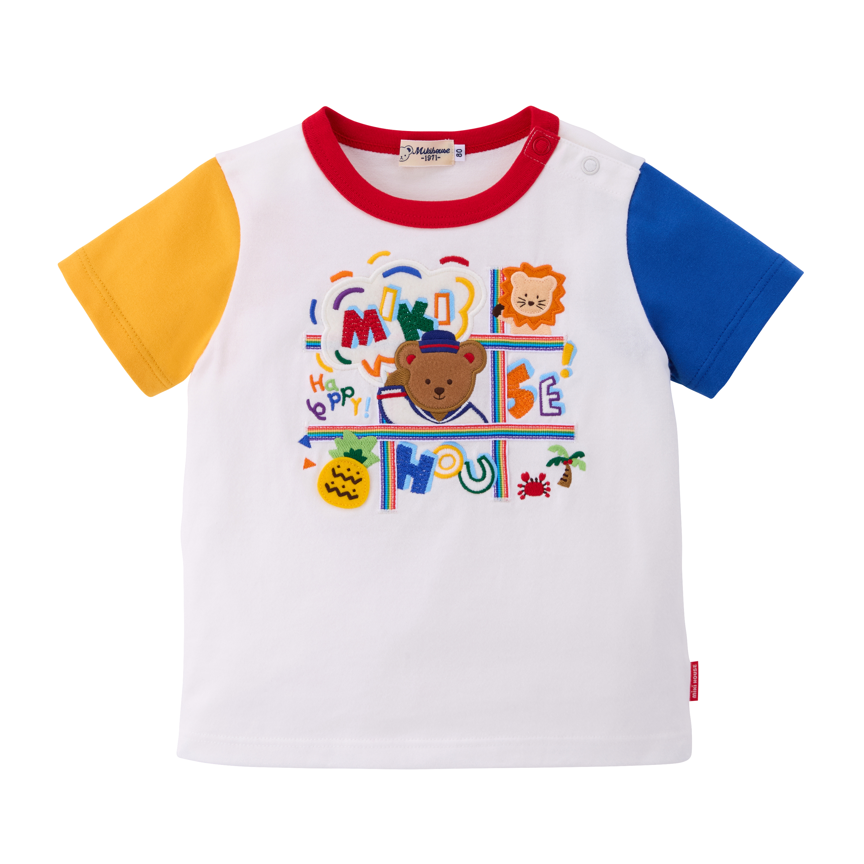 MIKI HOUSE BEAR水手熊拼接袖短袖T恤-多色