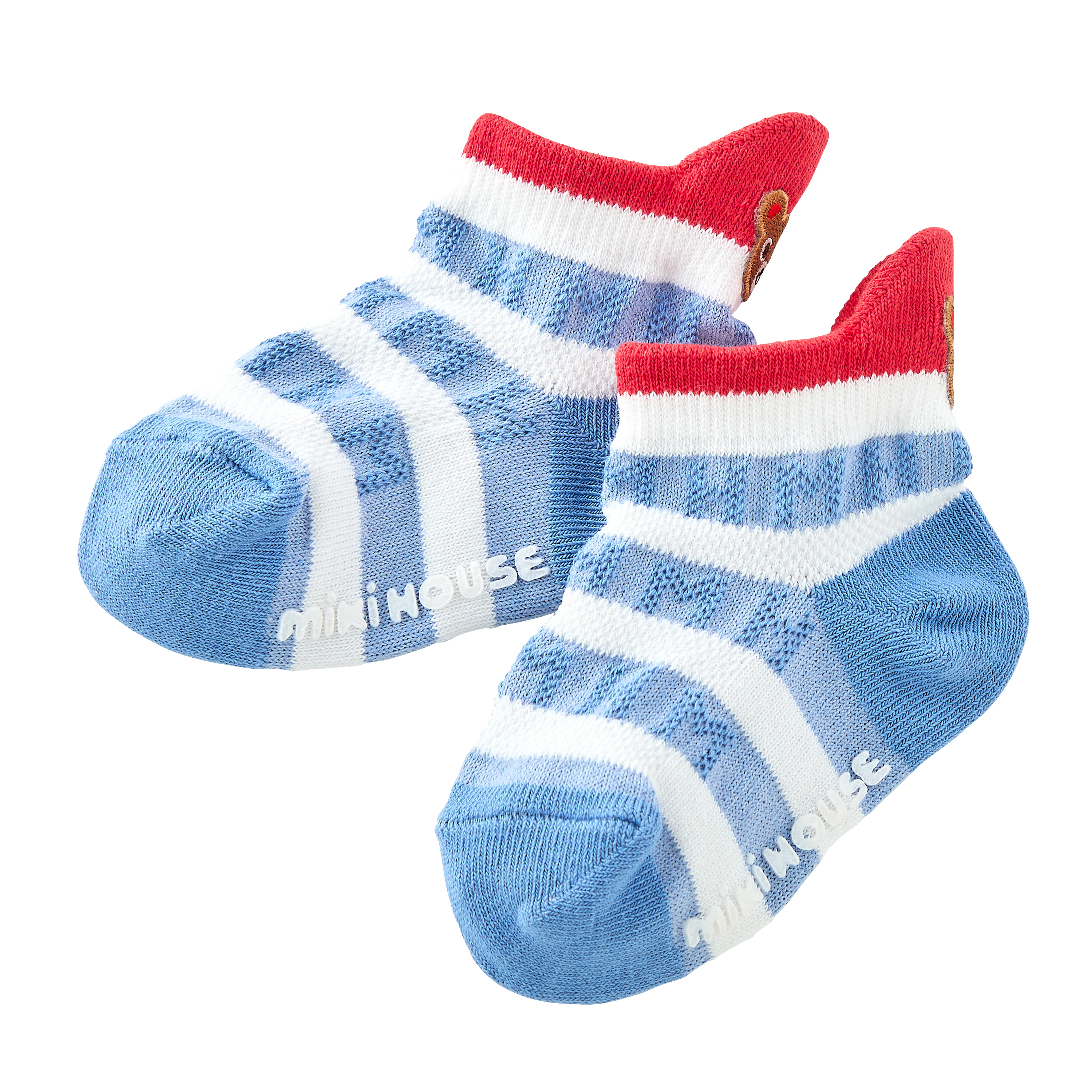 普奇熊COOLMAX®條紋吸汗速乾襪-天藍