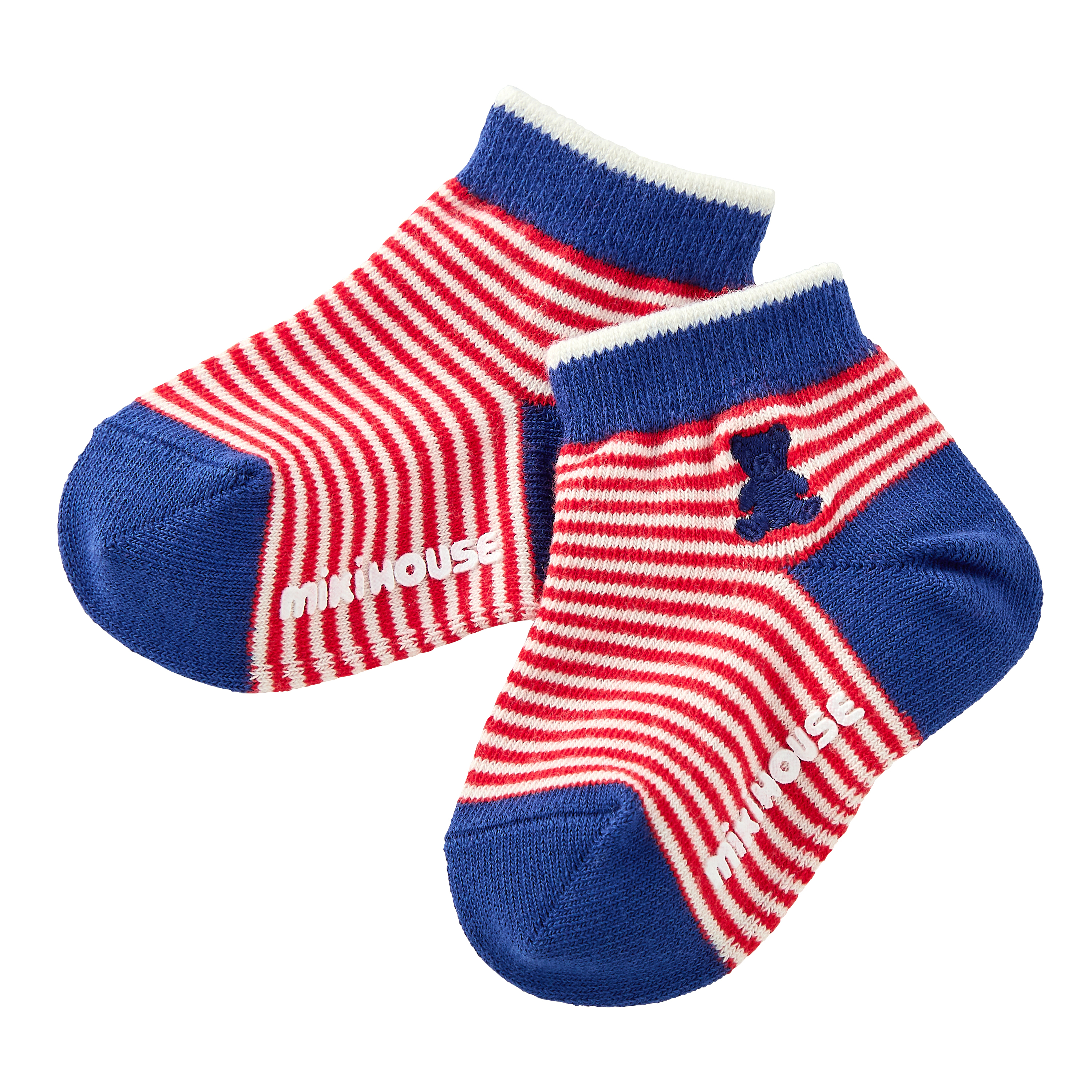 剪影熊條紋低筒襪-紅