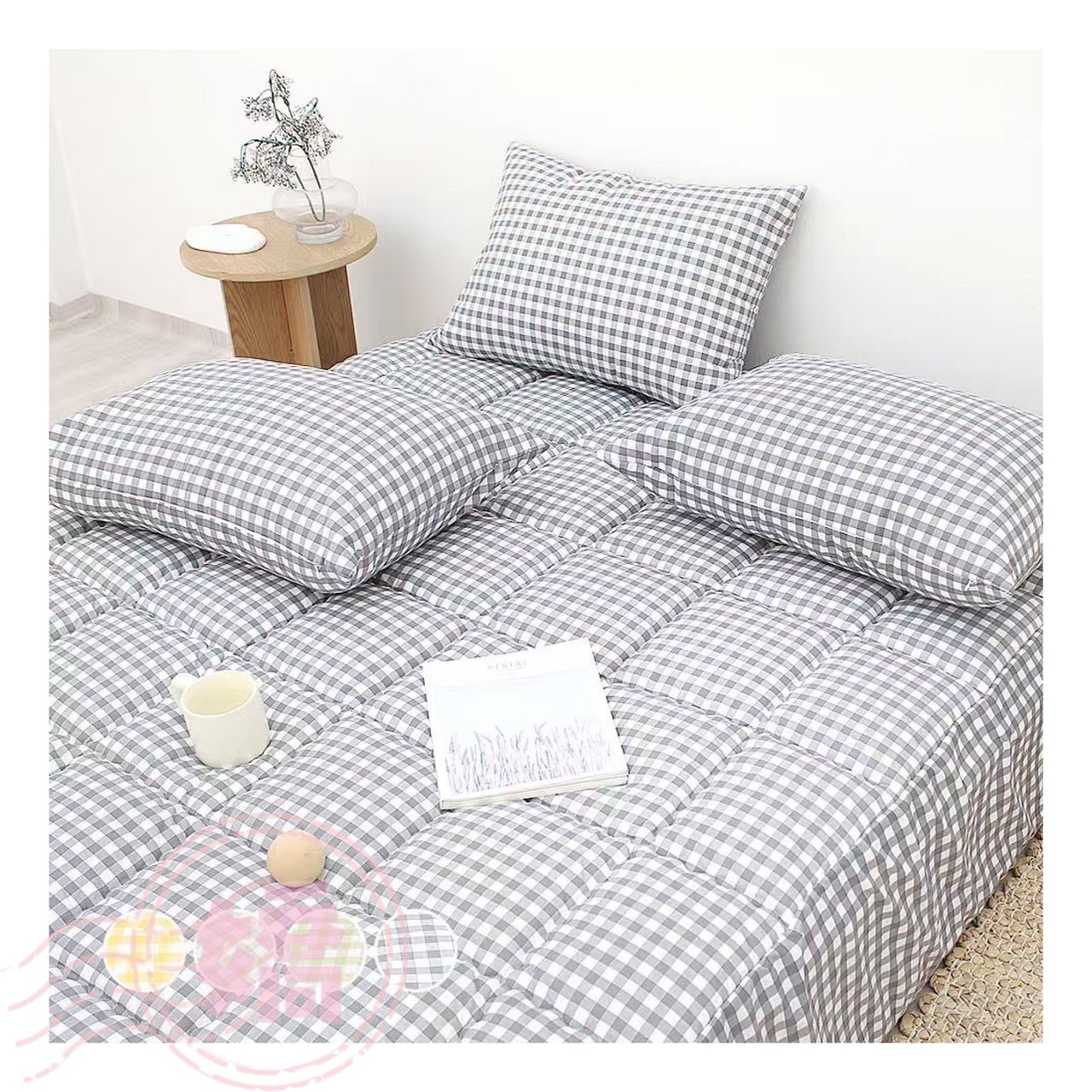 K31001素面餅乾床包(加大'大'小'枕套)(米格'深灰格'黃格'綠格'白'米'深灰'淺灰'綠)