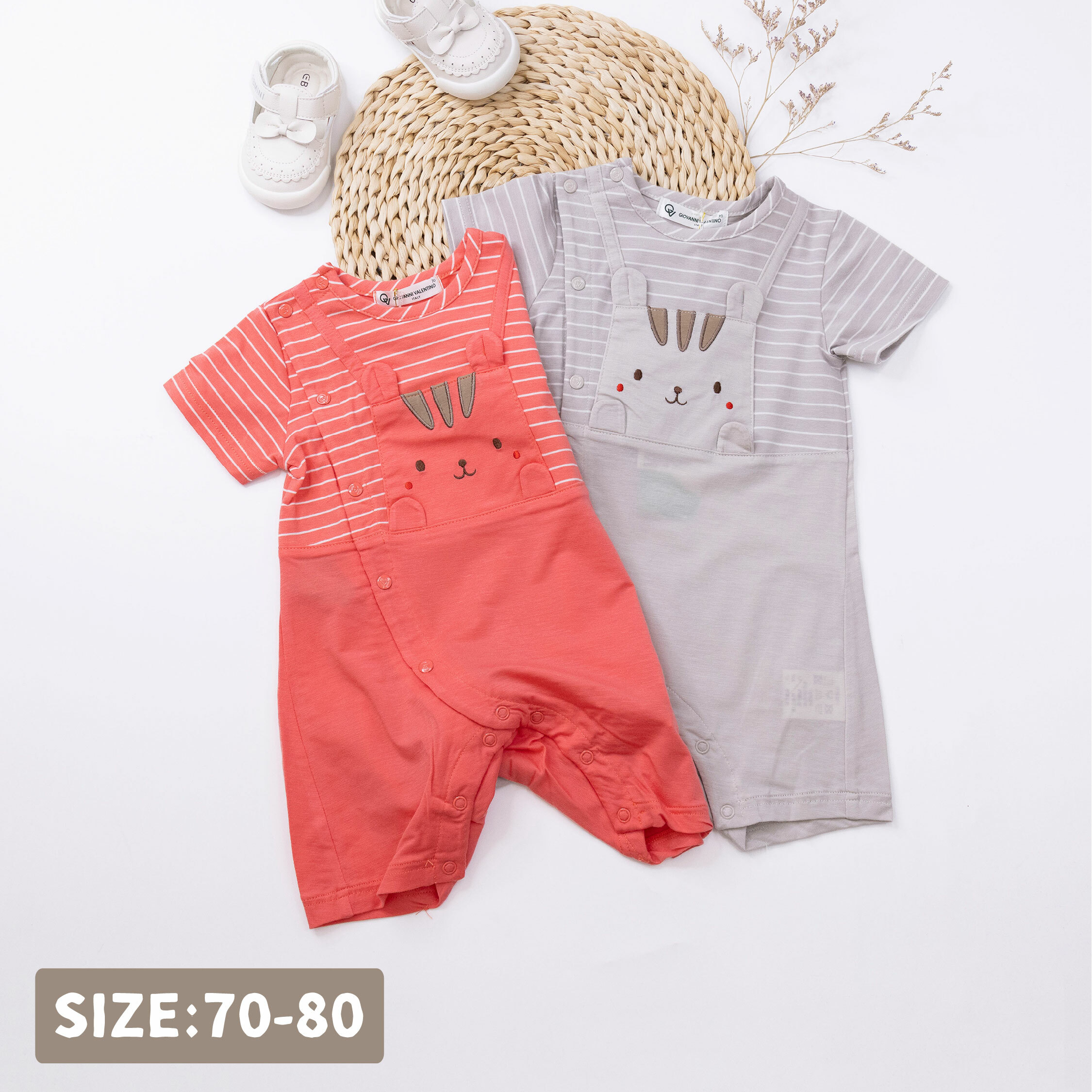 范侖鐵諾【32023】可愛動物條紋拼接連身裝＊二色