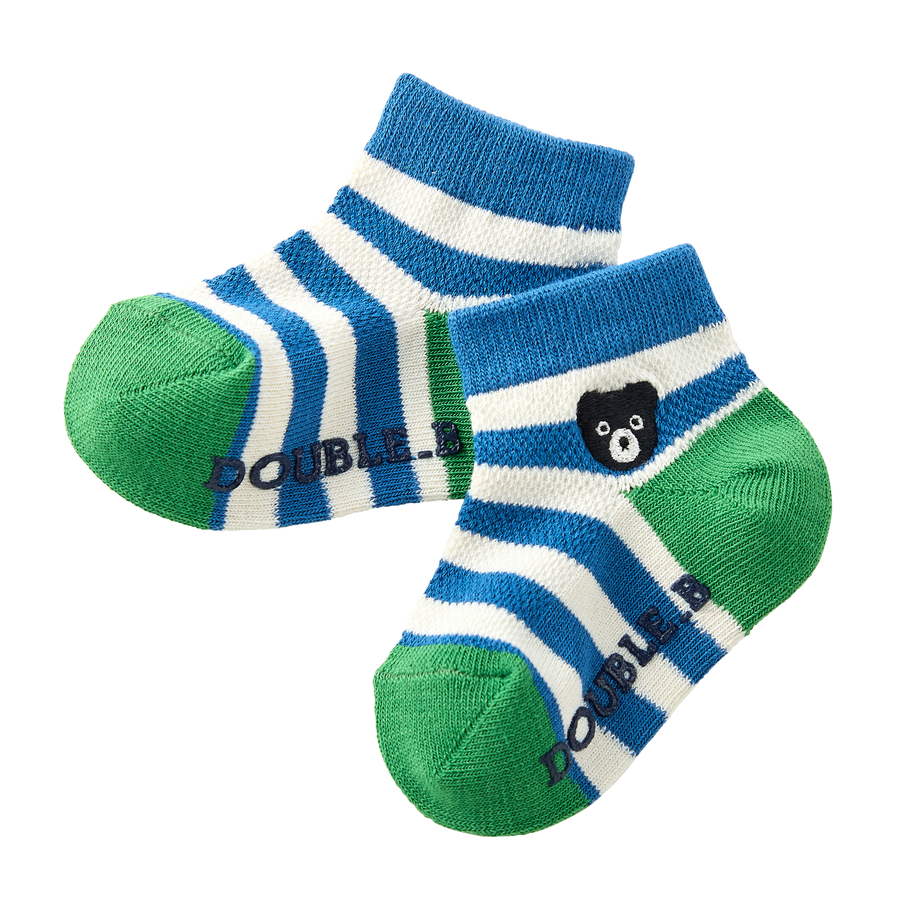 DOUBLE_B D-Basic系列條紋低筒襪-天藍