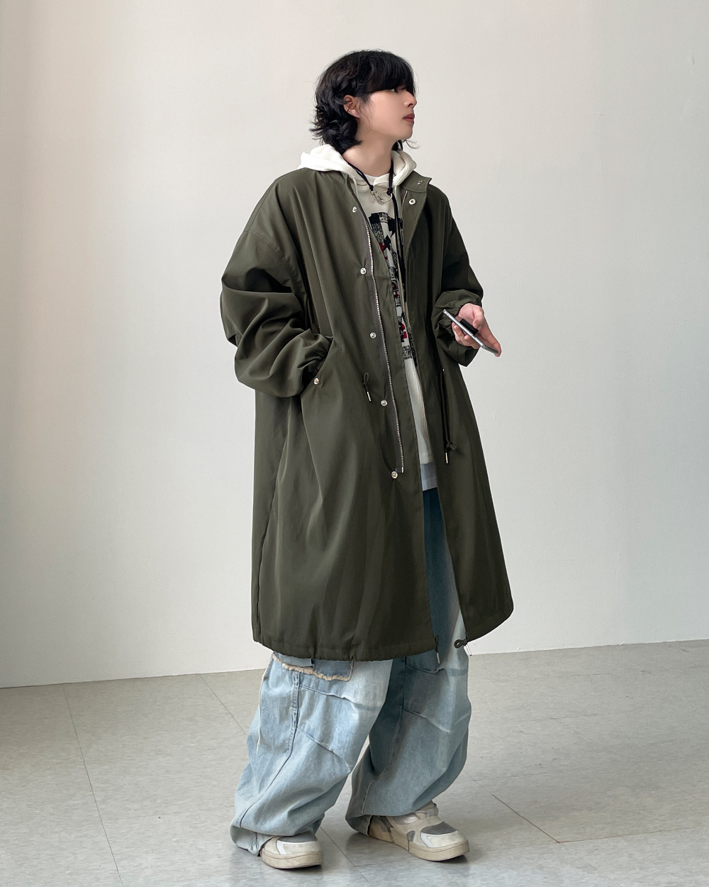 繫帶中長版夾克外套