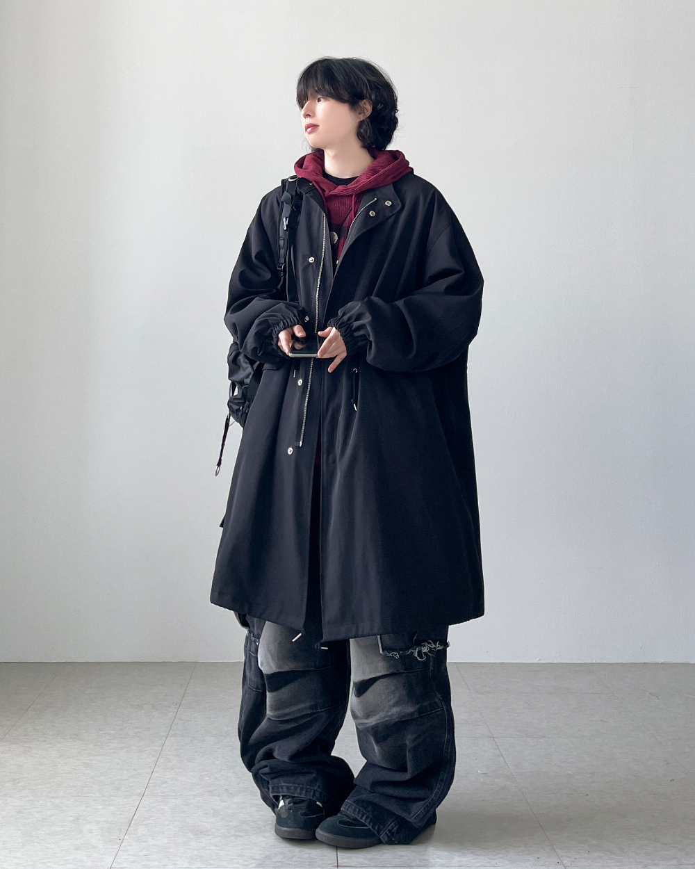 繫帶中長版夾克外套