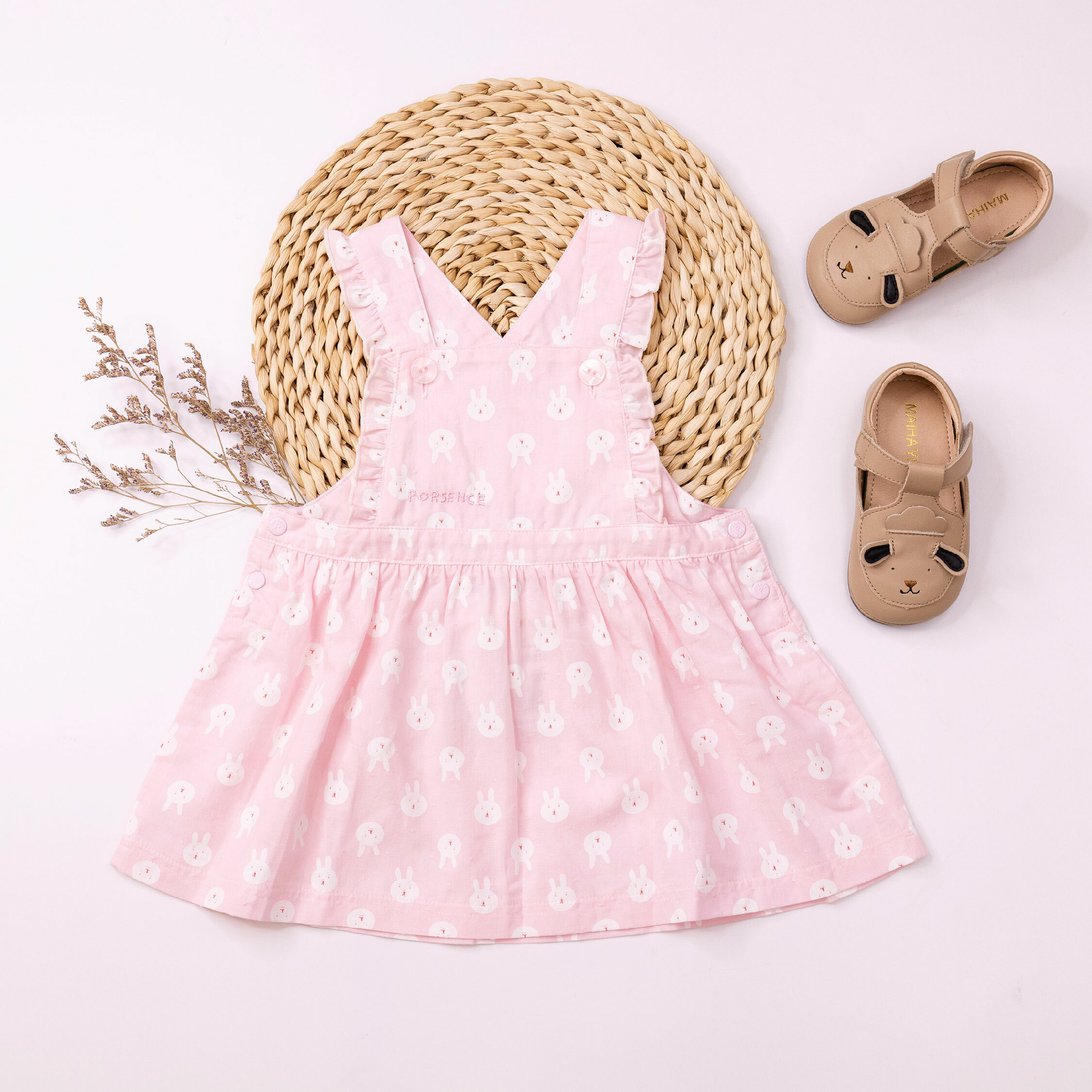 波紳士【12029】滿版兔兔印花棉質吊帶裙＊二色