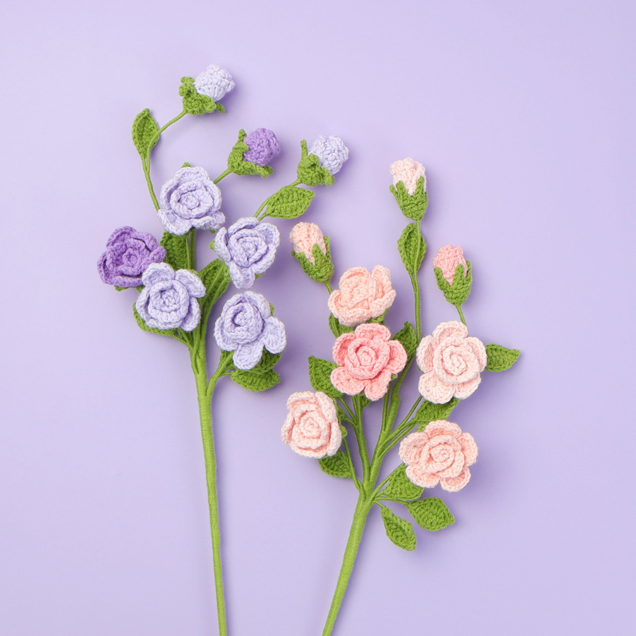 《5740》漸變芭比玫瑰手工針織花