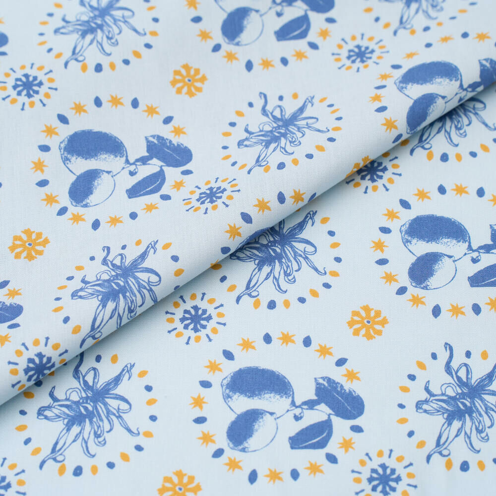 Digital Printed Fabric/Herbal Plants/Blue Grey