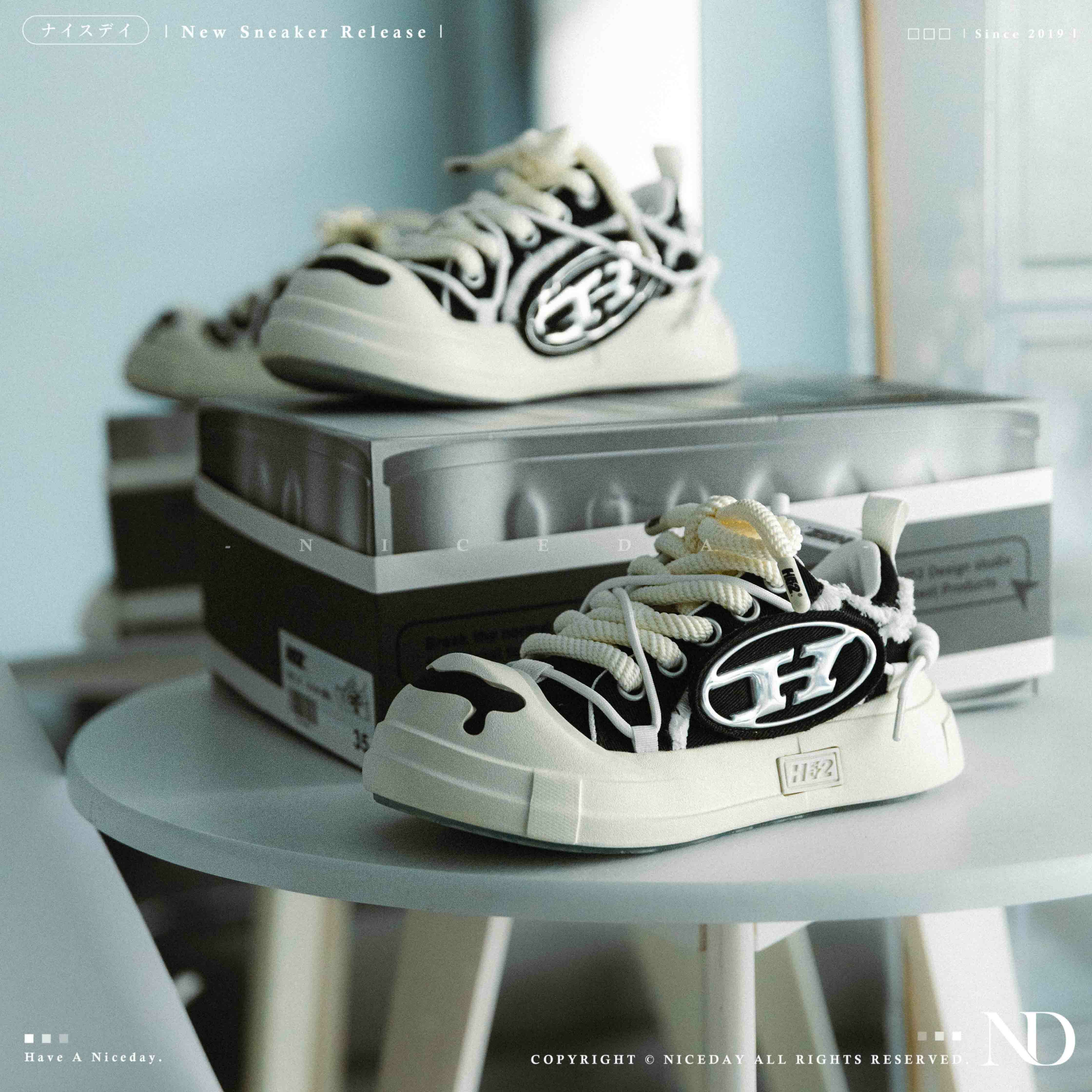 NICEDAY 調貨 H52 二代 趙露思同款 黑 黑白 黑色 開口笑 奶油鞋 解構 溶解 男女尺寸