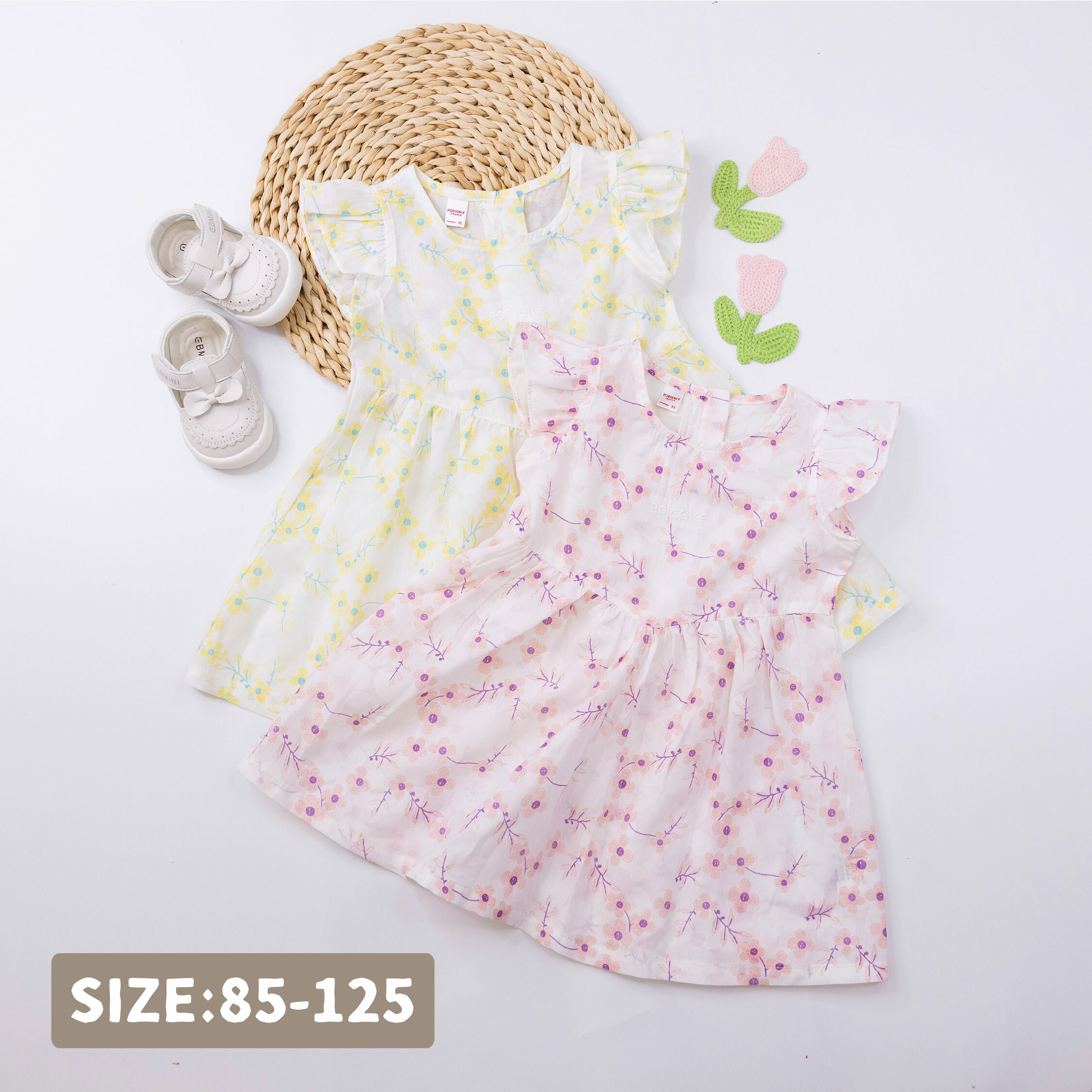 波紳士【22027】手繪花朵荷葉袖設計洋裝＊二色