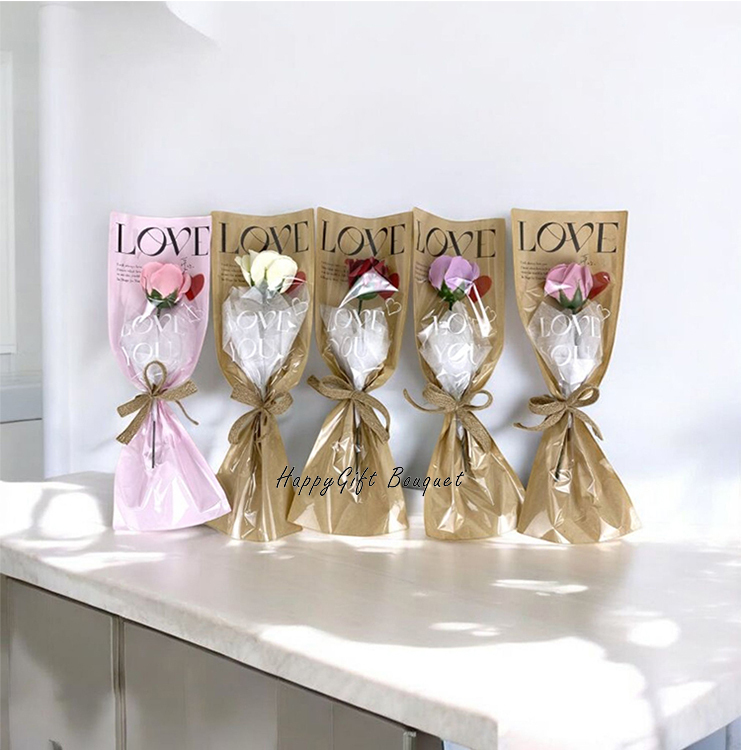 單朵love玫瑰香皂花,Single love rose soap bouquet